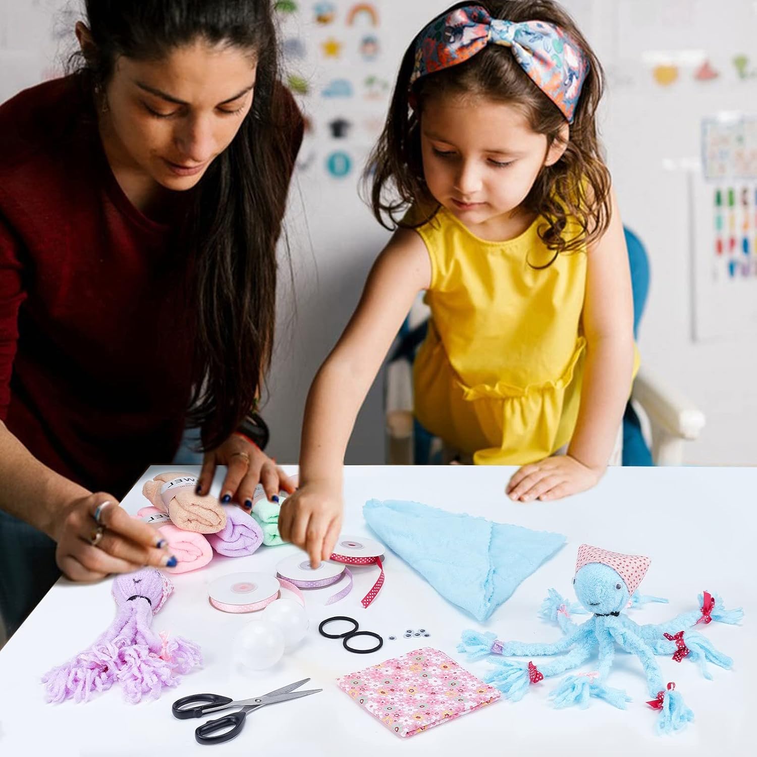 FREEBLOSS Juego de 5 toallas de pulpo para hacer muñecas, kit de manualidades de pulpo sin coser, kit creativo y divertido para manualidades sin