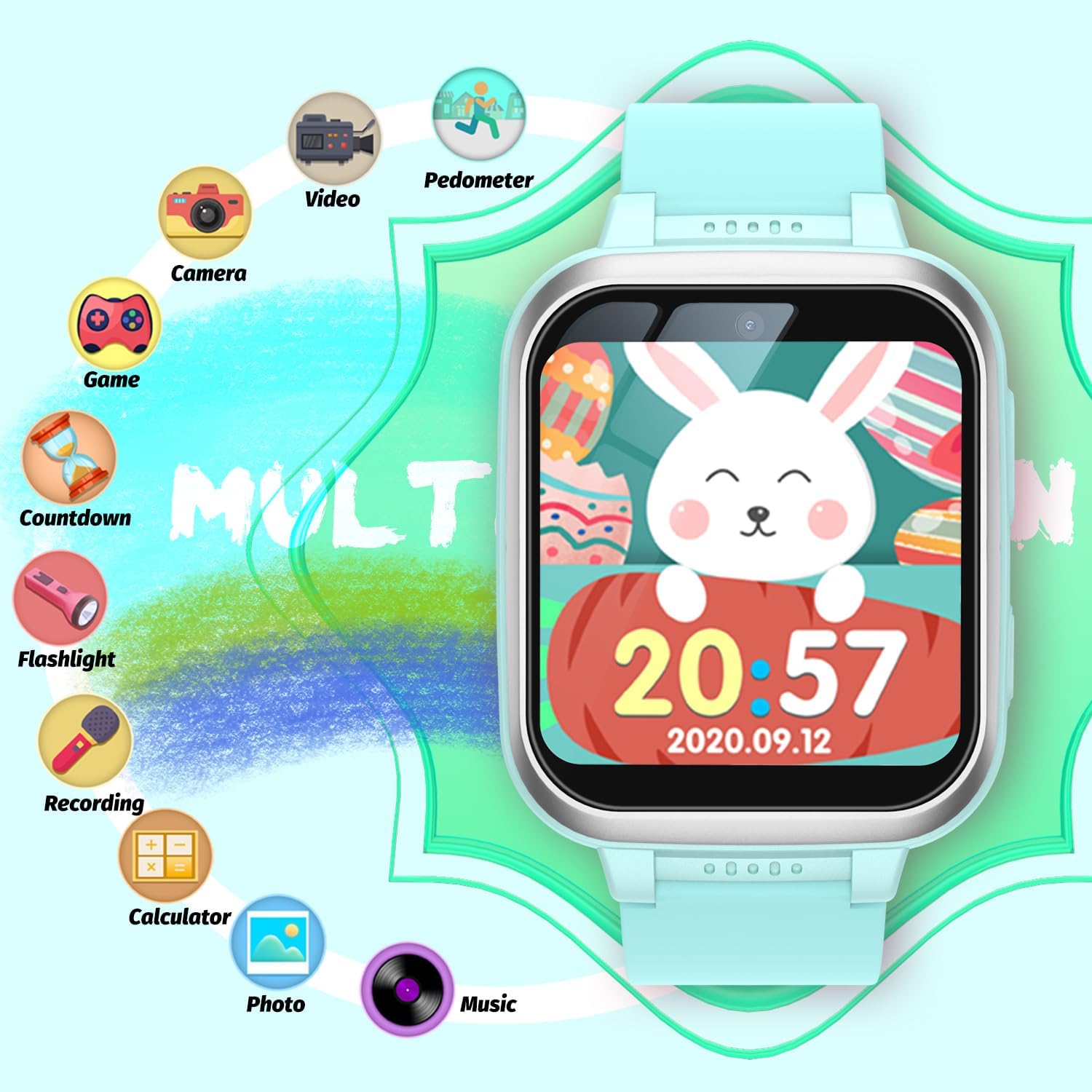 meoonley Reloj inteligente para niños con juegos de rompecabezas, pantalla táctil HD, cámara de video, reproductor de música, podómetro, reloj