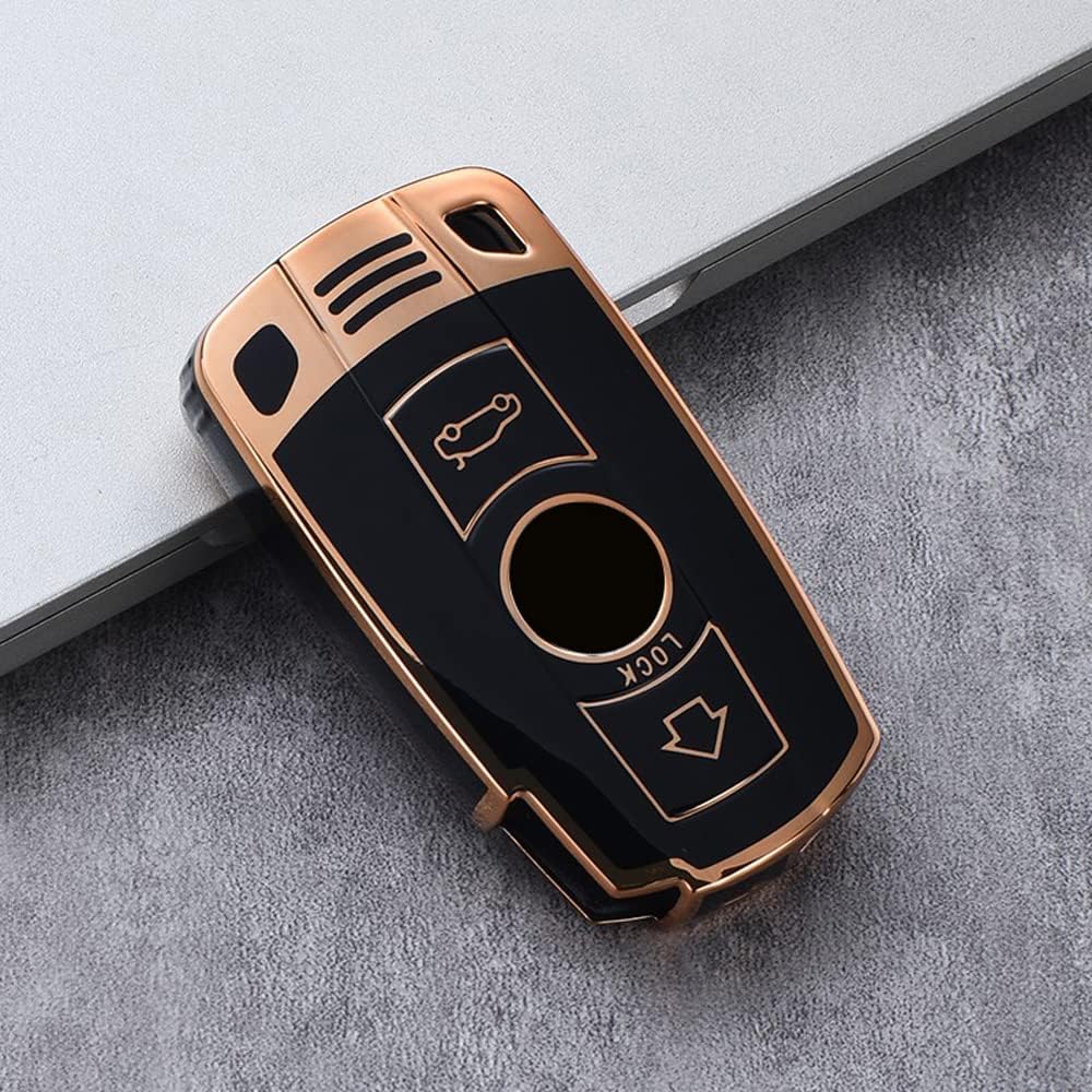 SANRILY Golden-Edge – Funda para llavero de 2 botones para BMW F30 E90 E60 E70 E87 3 5 6 Series M3 M5 X1 X5 X6 Z4 Accesorios Funda de TPU sin llave