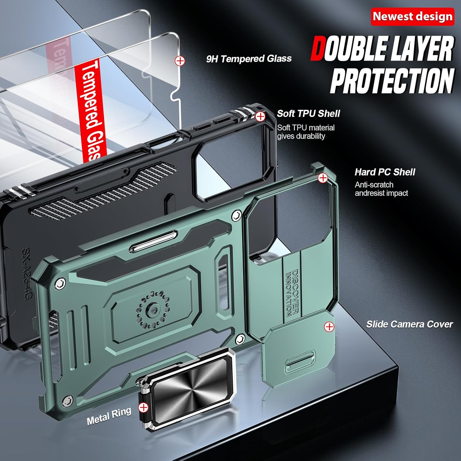LeYi Funda para Samsung Galaxy A23 5G Funda A23 5G con 2 protectores de pantalla, funda resistente con cubierta deslizante para cámara y soporte