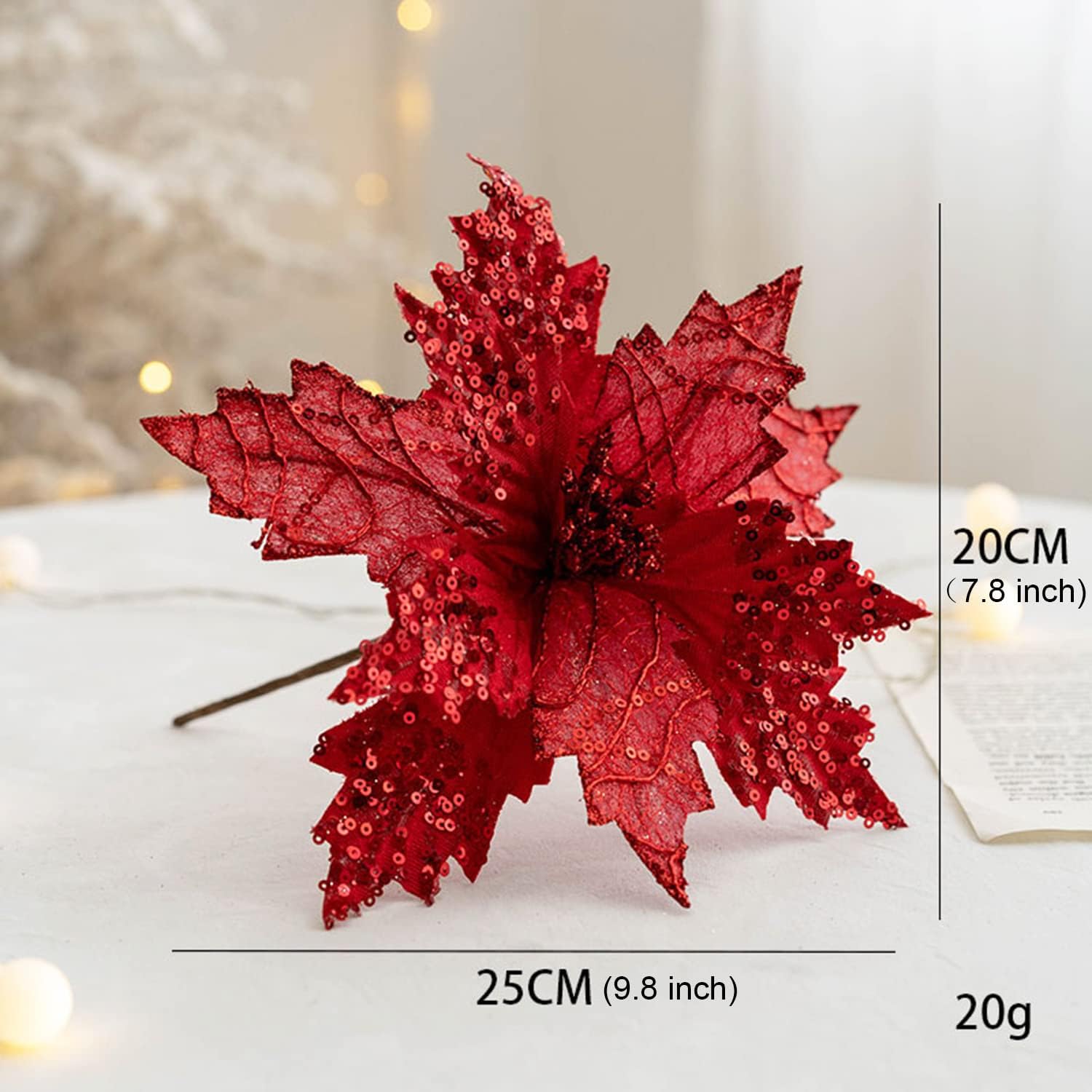 6 piezas de adornos de flor de Pascua de Navidad, flores artificiales de seda para decoración de corona de árbol de Navidad, 7.8 pulgadas (rojo)