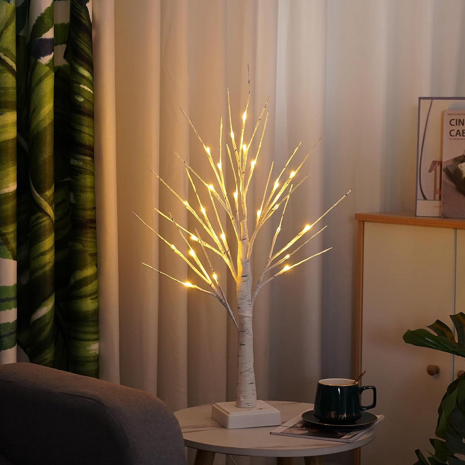 Lámpara de árbol de abedul de 24 LED, árbol de espíritu de luz de hadas, 24 piezas de adornos de huevo de Pascua, luz de árbol bonsái, ramas