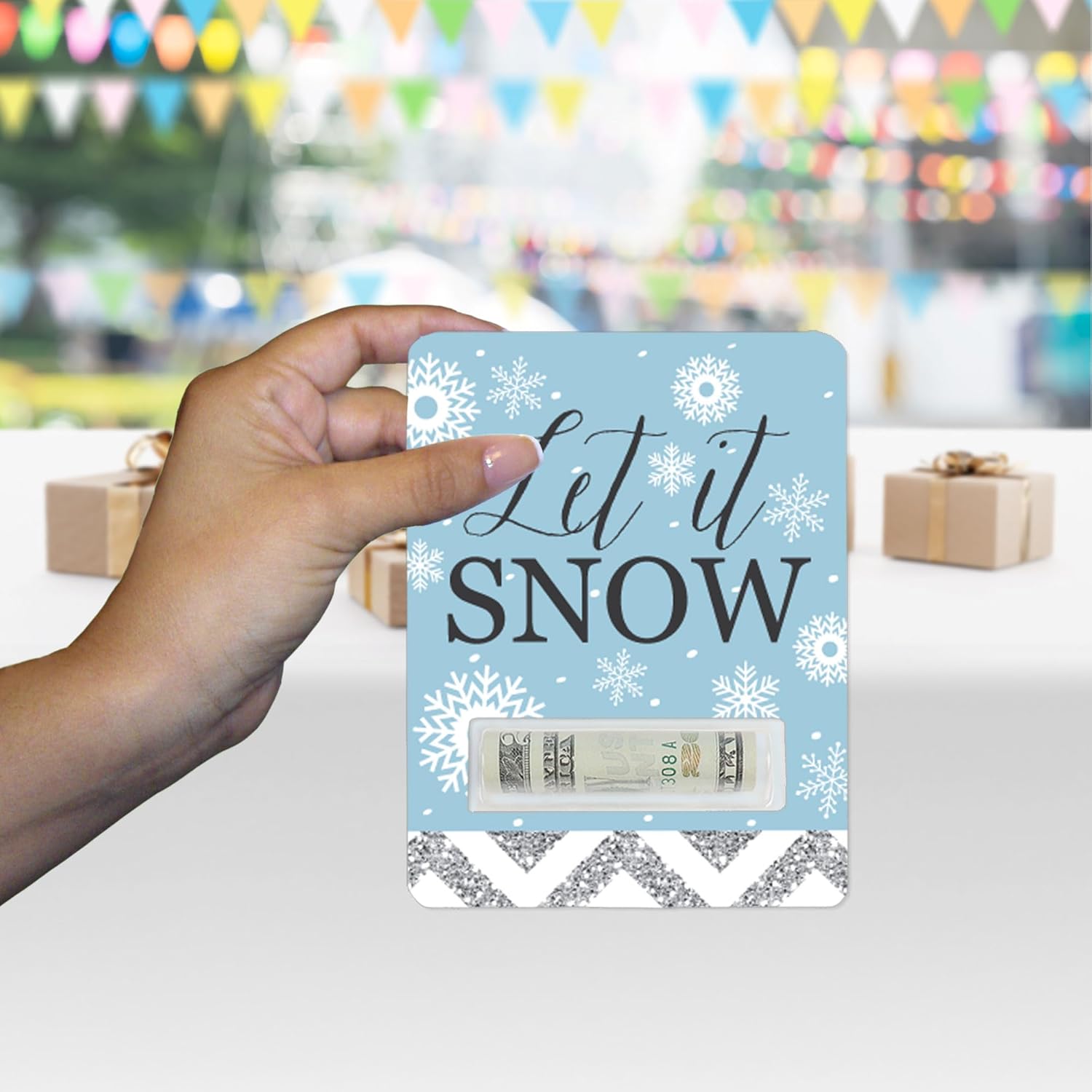 Big Dot of Happiness Winter Wonderland – Juego de 6 tarjetas de dinero divertidas con diseño de copo de nieve para fiestas de vacaciones y boda de