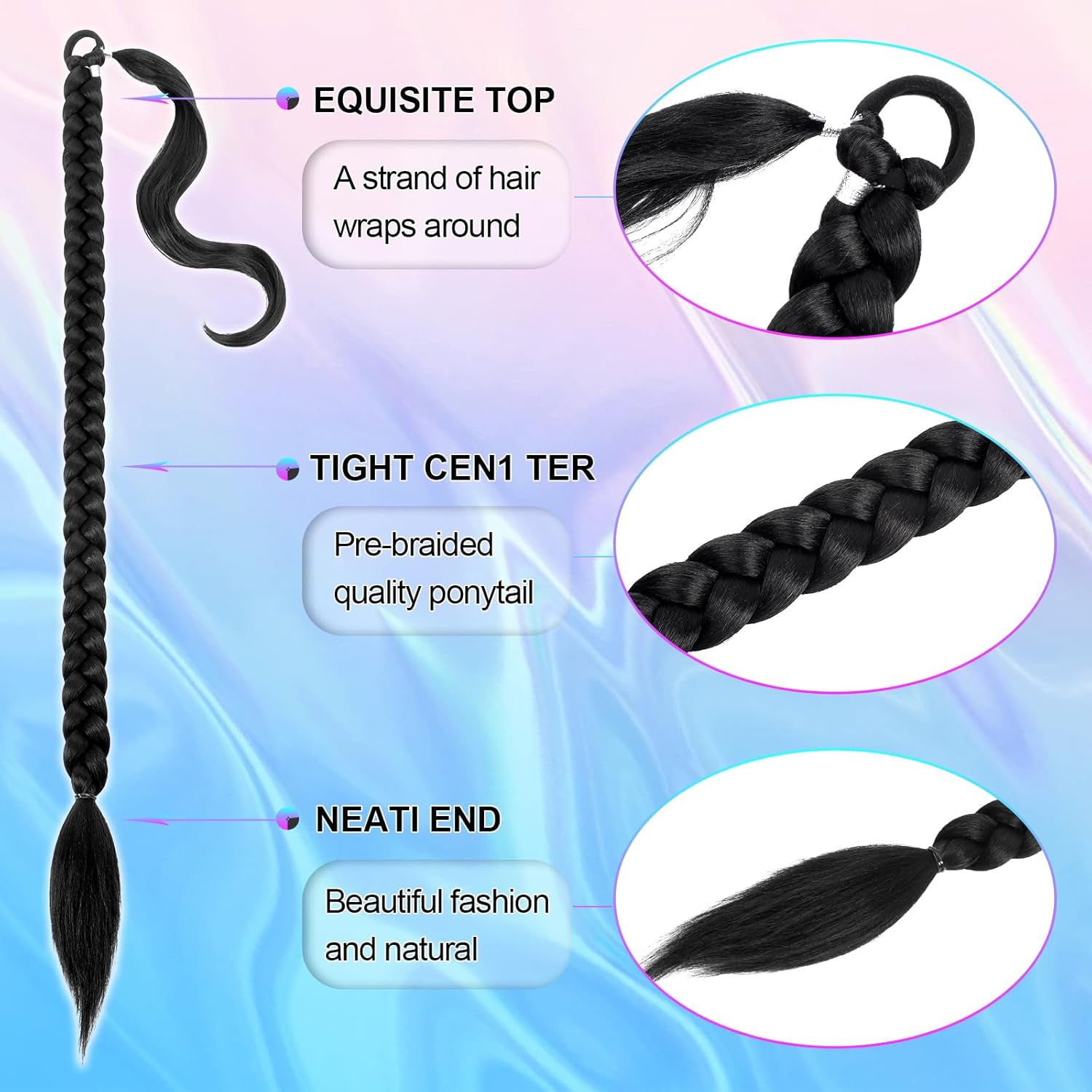 Extensión de cola de caballo, extensión de cola de caballo trenzada para mujeres negras con banda para el cabello, envoltura recta con extensión de