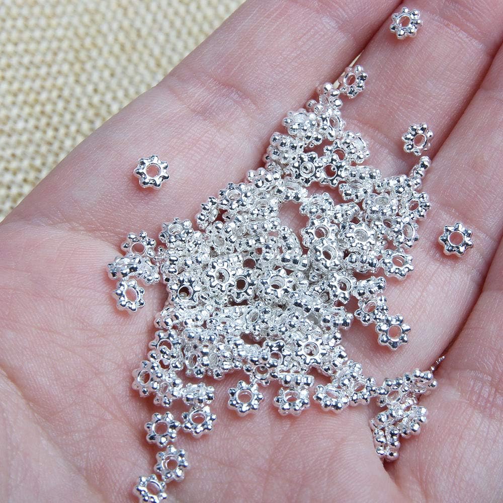 500 cuentas espaciadoras en forma de flor de margarita de plata tibetana, fabricación de joyas, bricolaje de 0.157 in
