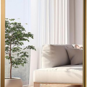 Espejo de baño dorado de 22 x 30 pulgadas, espejo rectangular con marco de metal cepillado con esquina redondeada, espejo de tocador de baño dorado Espejo de baño dorado de 22 x 30 pulgadas, espejo rectangular con marco de metal cepillado con esquina redondeada, espejo de tocador de baño dorado