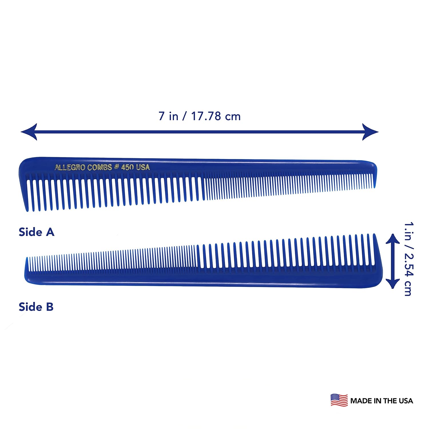 Allegro Combs Juego de corte de pelo #420 y #450 Peines de peluquero para estilistas cónicos – 24 peines azules