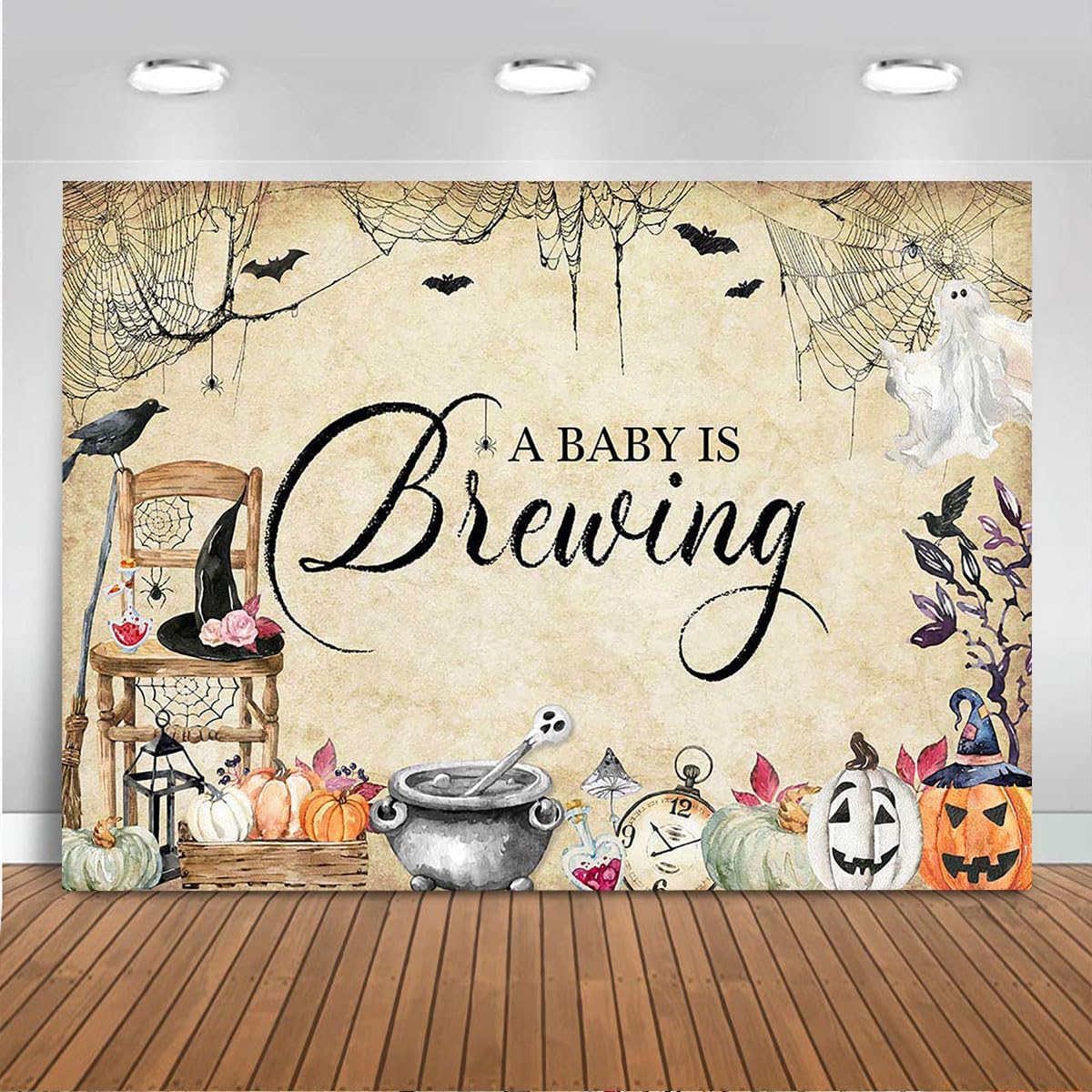 Mocsicka Telón de fondo de fotos de Halloween para baby shower, pancarta espeluznante con diseño de calabaza para baby shower, para recién nacidos,