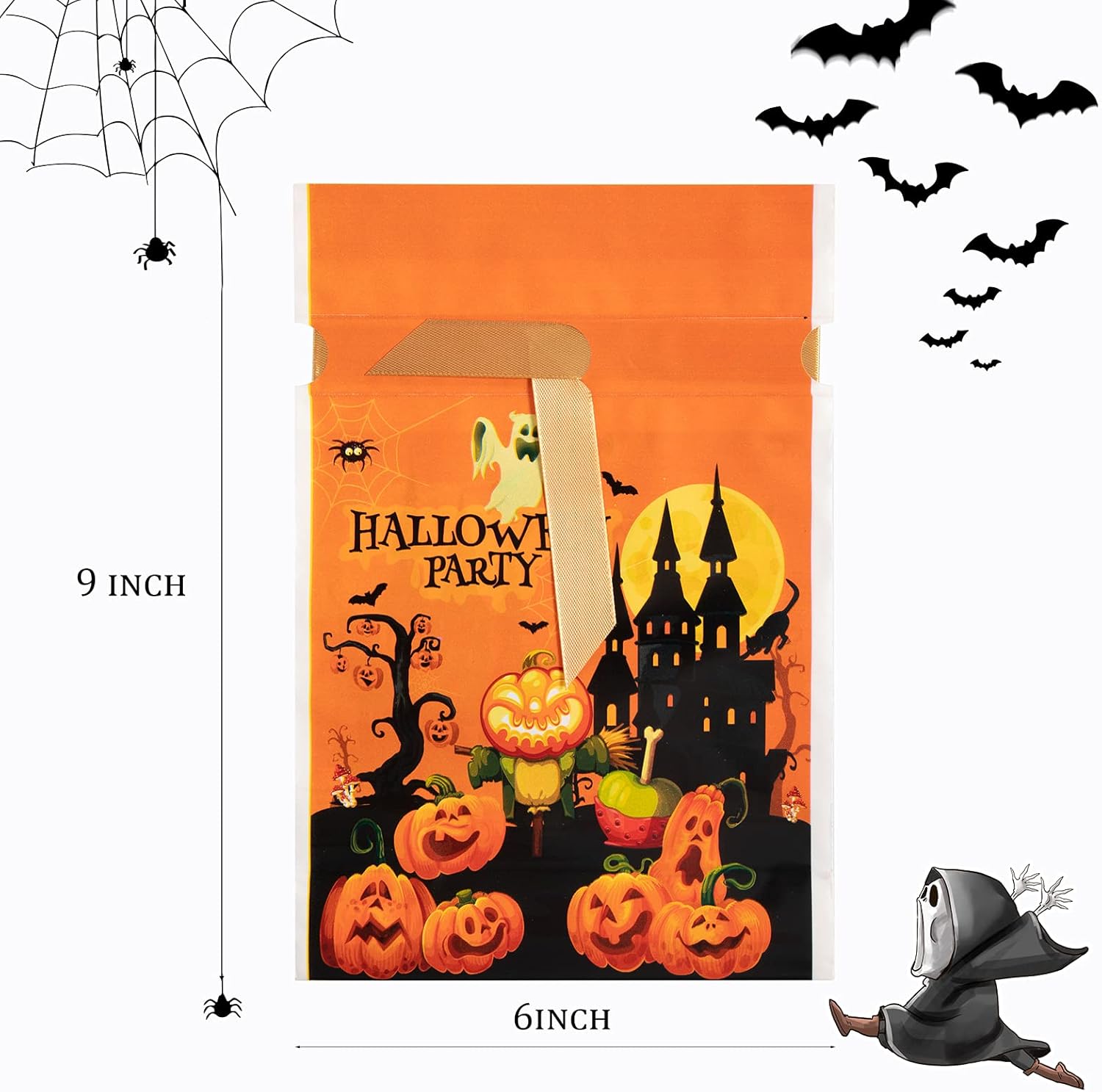 60 bolsas de Halloween con cordón para golosinas, bolsa de golosinas de Halloween para dulce o truco, bolsas de dulces de Halloween, suministros de