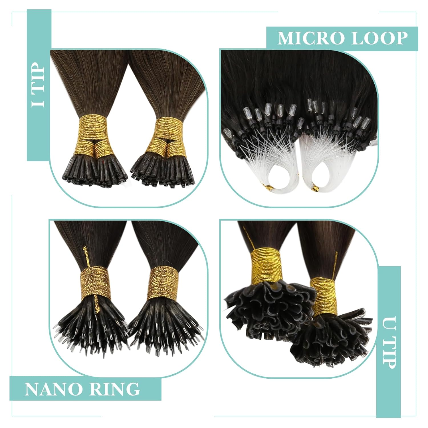 YoungSee Extensiones de cabello balayage con puntas en U, color marrón oscuro, ombré, marrón claro y rubio claro, balayage, con punta en U,