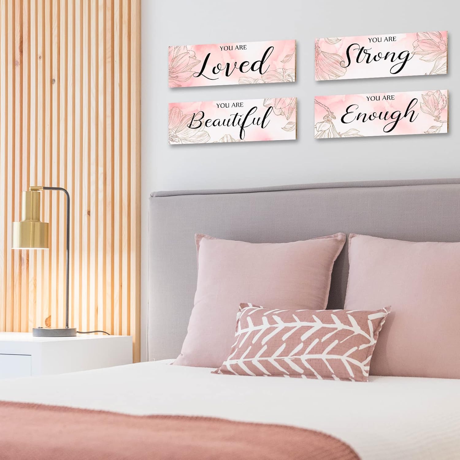 4 piezas de decoración de habitación rosa para niñas, decoración de pared colgante de flores que te encanta, lo suficientemente fuerte, arte de