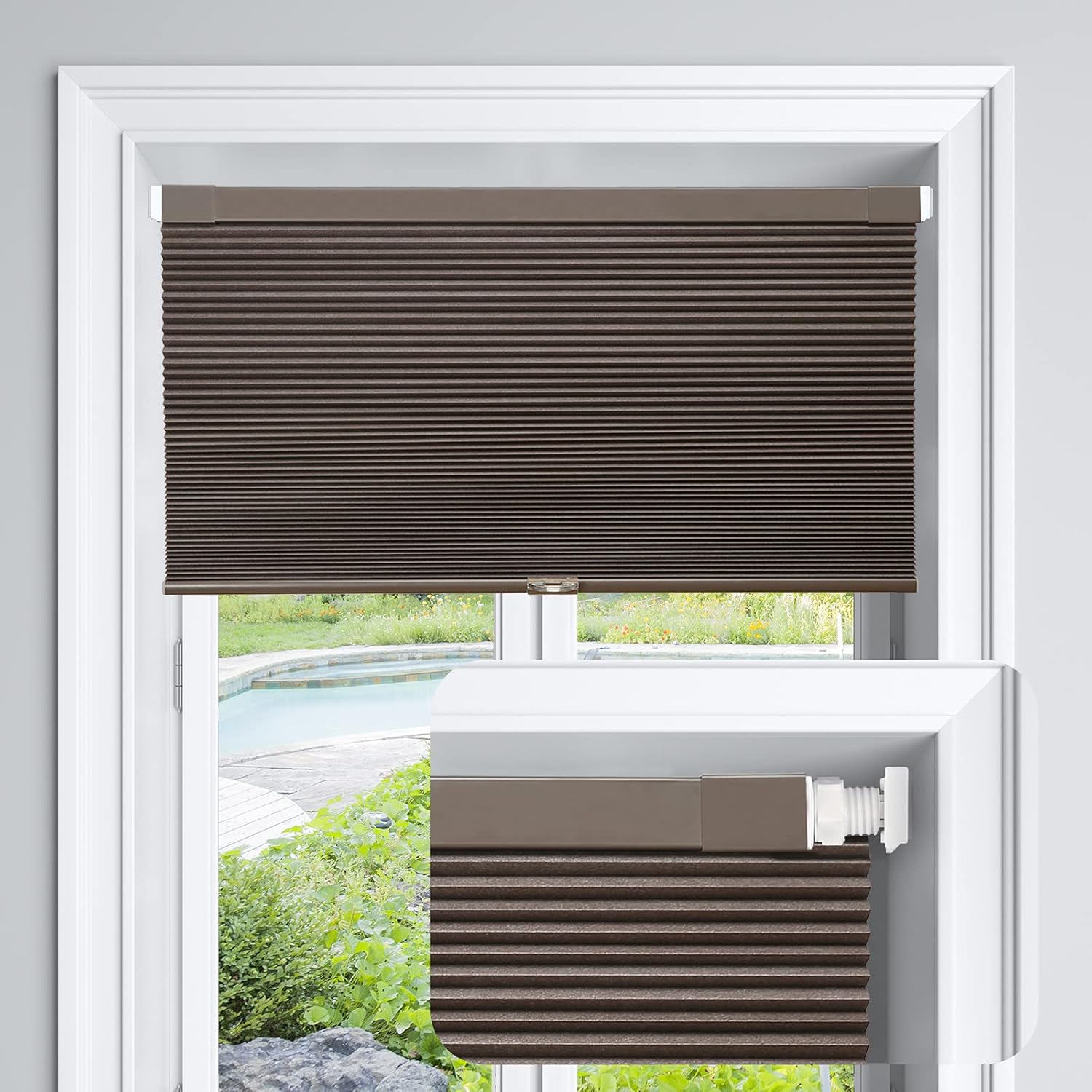 LazBlinds Persianas celulares opacas sin cordones, sin herramientas, sin taladro, para ventana, tamaño de 28 pulgadas de ancho x 64 pulgadas de