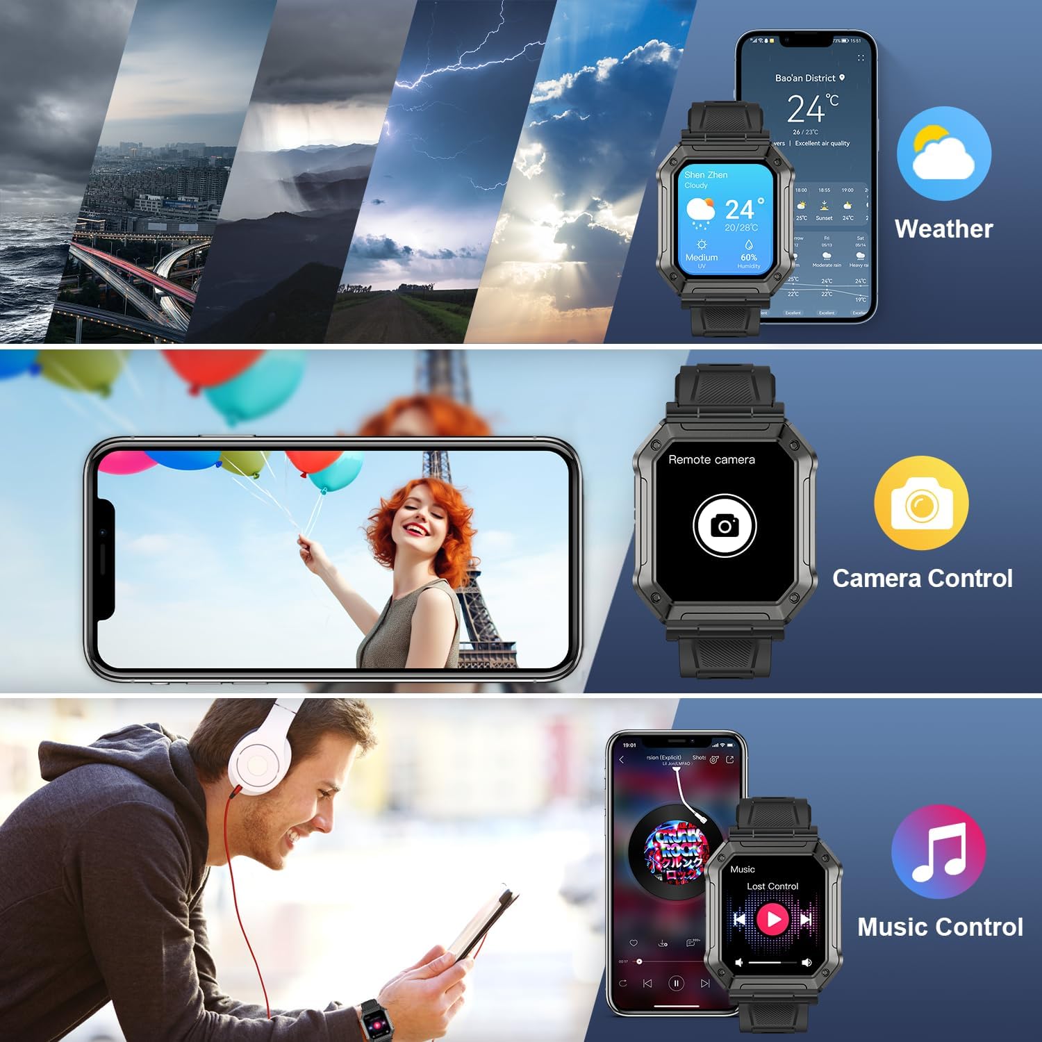 Reloj inteligente para hombre, rastreador de ejercicio (llamadarespuesta de llamadas) Bluetooth táctico militar reloj inteligente para teléfonos