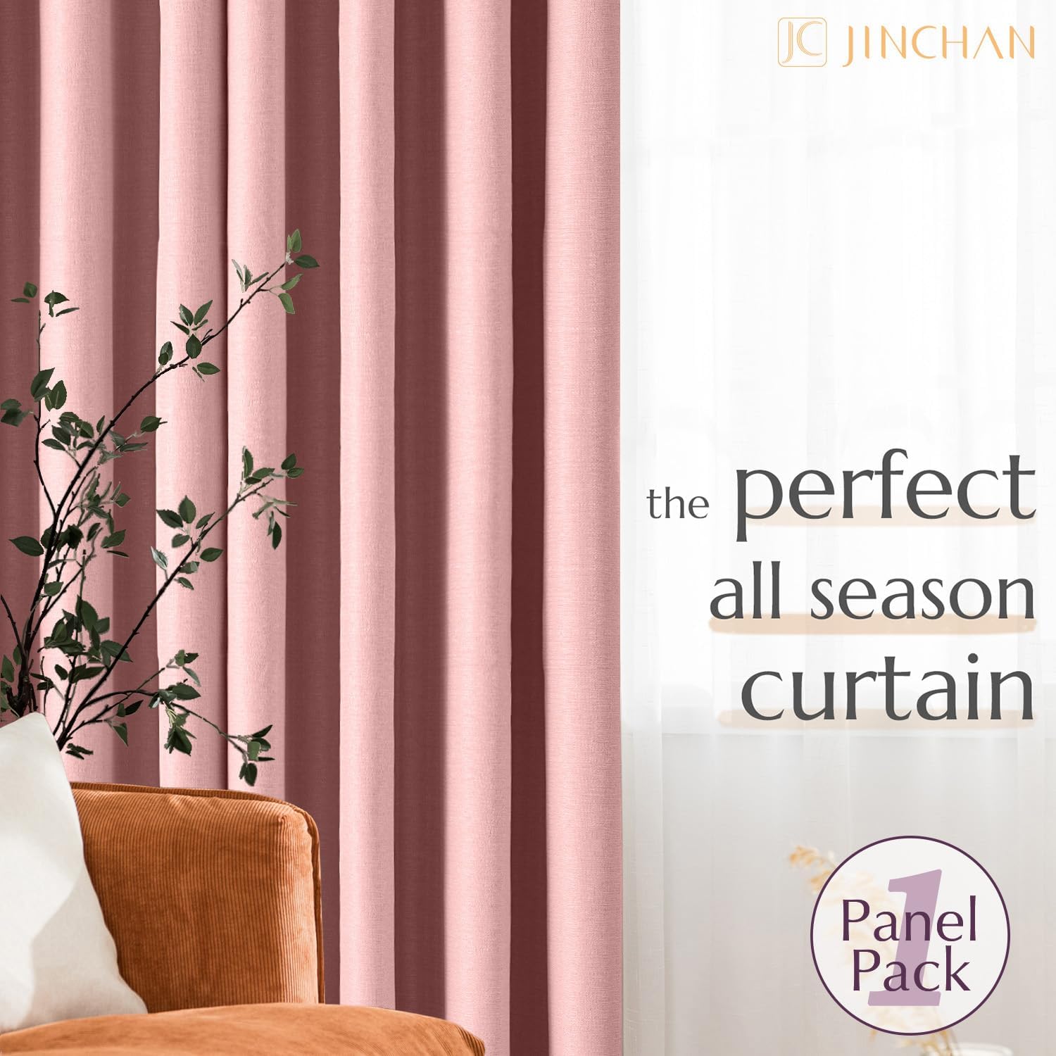 jinchan – Cortina oscurecedora con textura de lino, de 63pulgadas de largo, con aislamiento térmico y ojales en la parte superior, para sala de