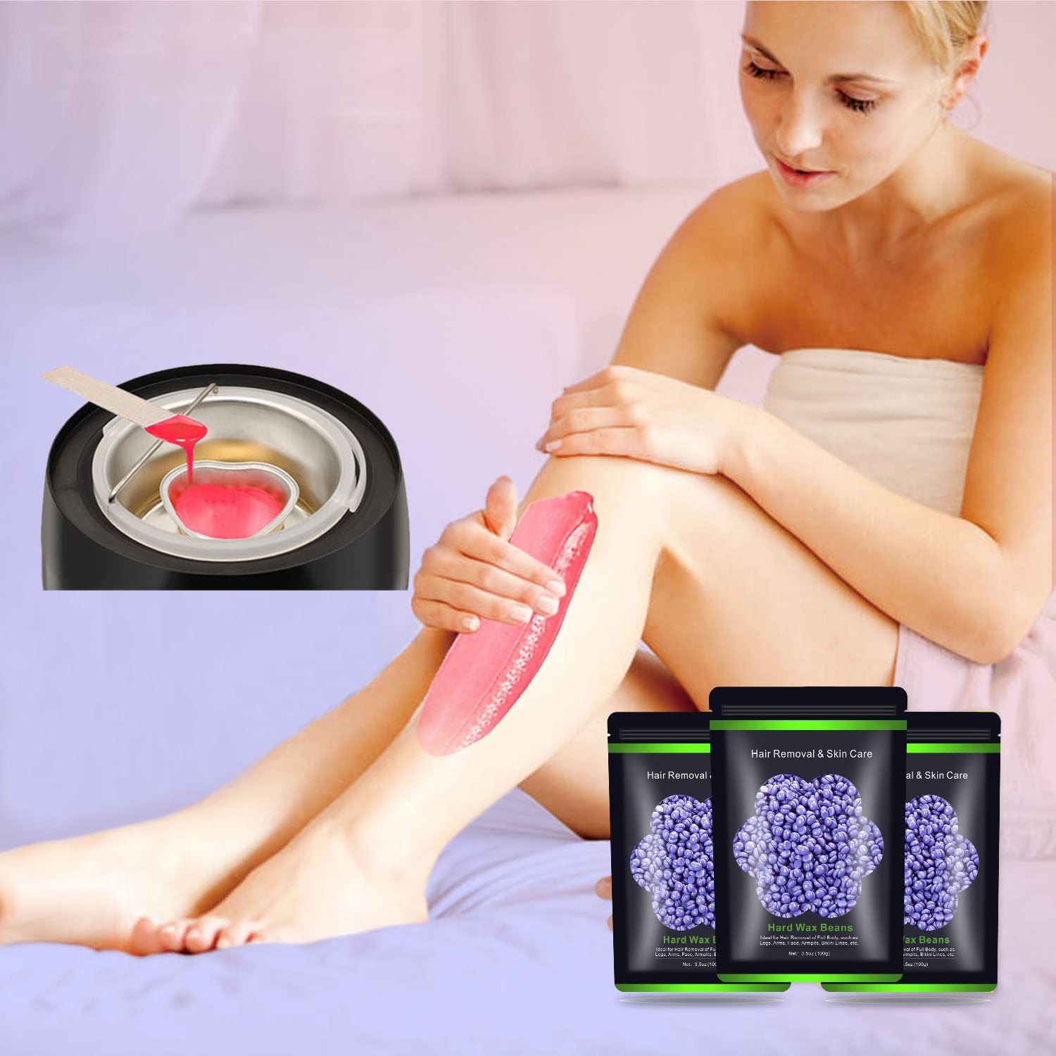 Cuentas de cera para depilación de 10.5 onzas10.58 oz, granos de cera dura Auperwel para brasileños, cara, bikini, cejas, piernas, en casa, sin
