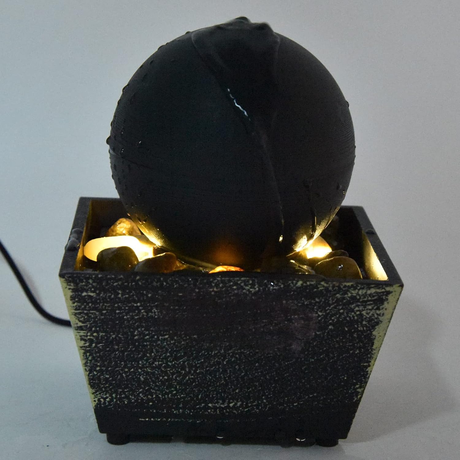 Fuente de agua esférica que fluye decoración USB fuente de bola de mesa interior con luz LED y piedra fuente de escritorio mediación fuentes de