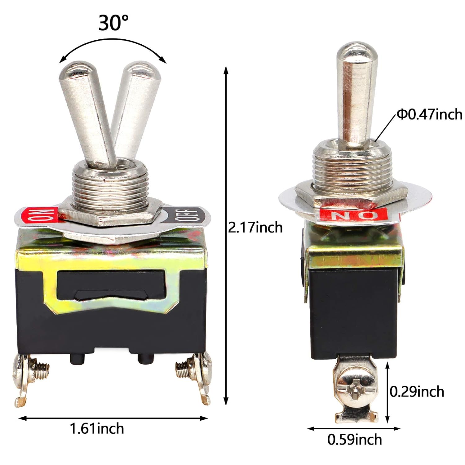 Interruptor de palanca basculante resistente al agua, plateado, 12 V, encendidoapagado, 2 pines, 2 posiciones, 20 A125 V, 15 A250 V, SPST,