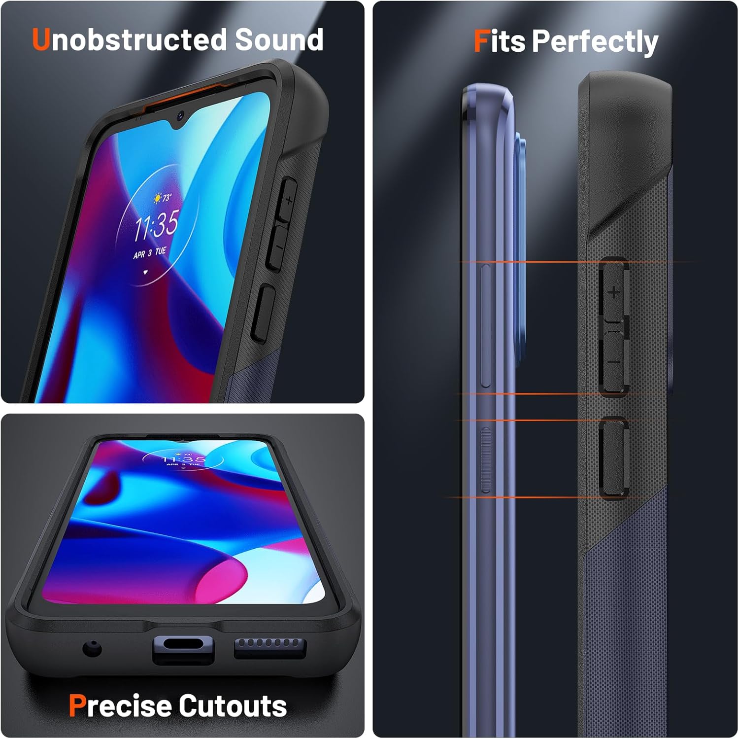 Jeylly Funda para Moto G Pure, Moto G Power 2022, Moto G Play 2023 2 protectores de pantalla de vidrio templado 360 cuerpo completo delgado a prueba