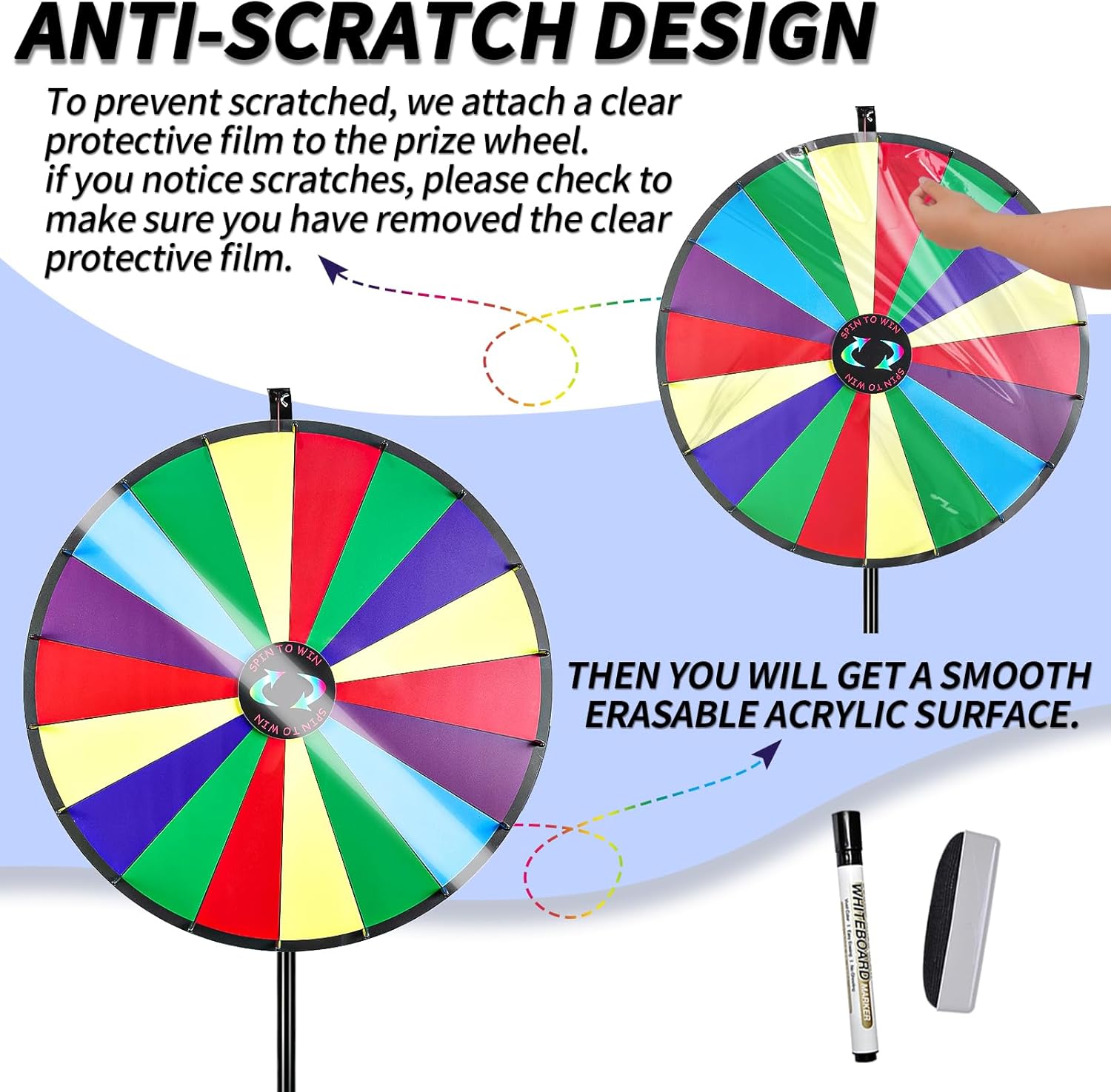 iElyiEsy Rueda giratoria de 30 pulgadas de la fortuna con trípode plegable, altura ajustable, rueda giratoria de 18 ranuras con rotulador y borrador