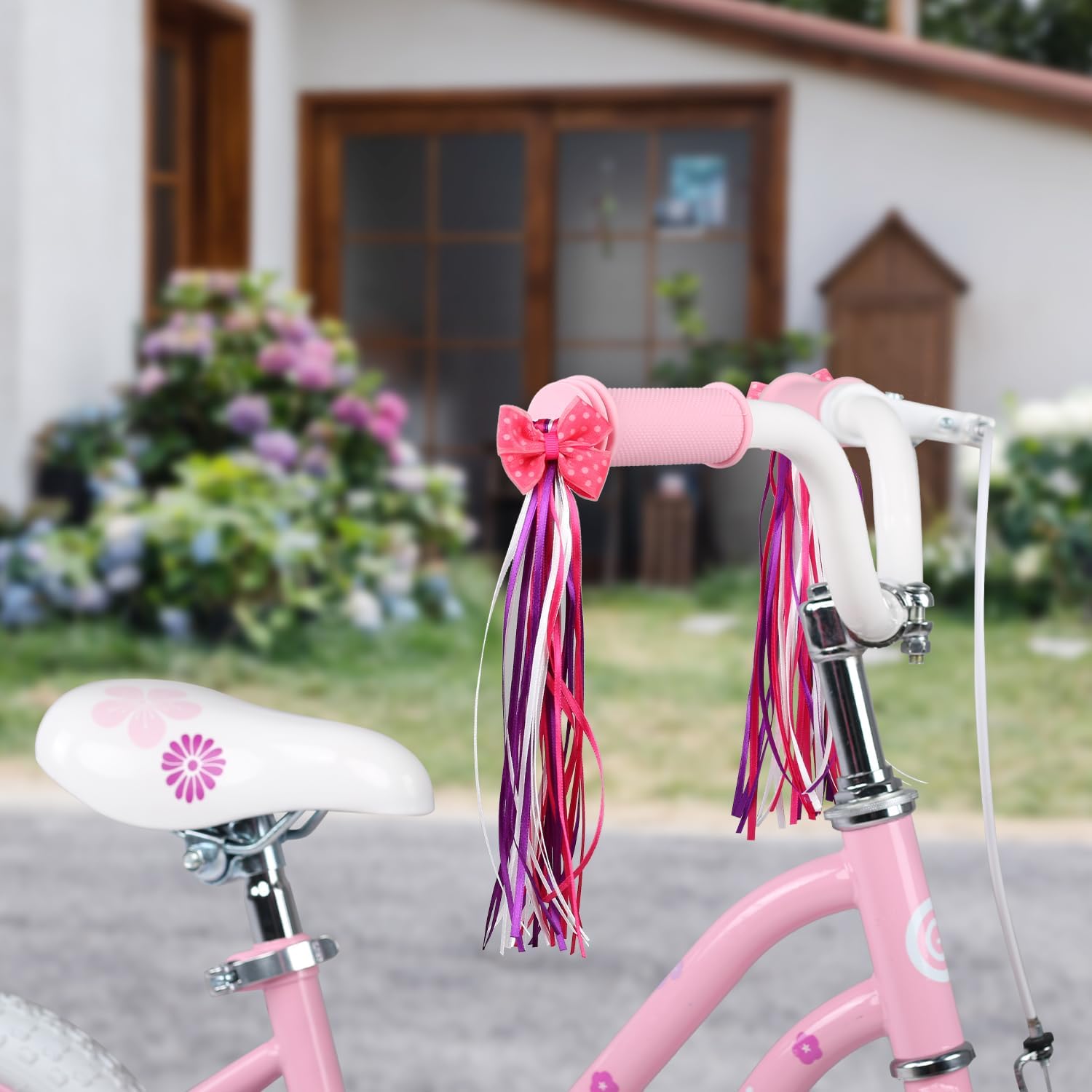 1 paquete de campanas de bicicleta rosas para niños y 1 par de serpentinas de bicicleta para niños, accesorios de bicicleta de colores, cintas de