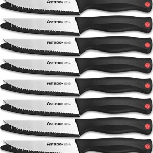 Astercook Cuchillo para carne, juego de 8 cuchillos para carne con funda, apto para lavavajillas, acero inoxidable de alto carbono con tapa, color Astercook Cuchillo para carne, juego de 8 cuchillos para carne con funda, apto para lavavajillas, acero inoxidable de alto carbono con tapa, color
