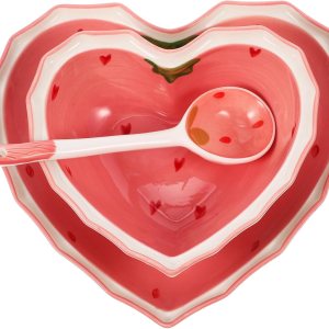 Plato de cerámica con cuchara en forma de corazón de fresa, tazón de ensalada, tazón de postre, aperitivo, platos para sopa, cereales, nueces, Plato de cerámica con cuchara en forma de corazón de fresa, tazón de ensalada, tazón de postre, aperitivo, platos para sopa, cereales, nueces,