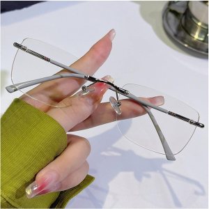 Lentes de lectura sin montura para hombres y mujeres, rectangulares con bloqueo de luz azul, lectores metálicos (color  gris, tamaño 1.5+) Lentes de lectura sin montura para hombres y mujeres, rectangulares con bloqueo de luz azul, lectores metálicos (color  gris, tamaño 1.5+)