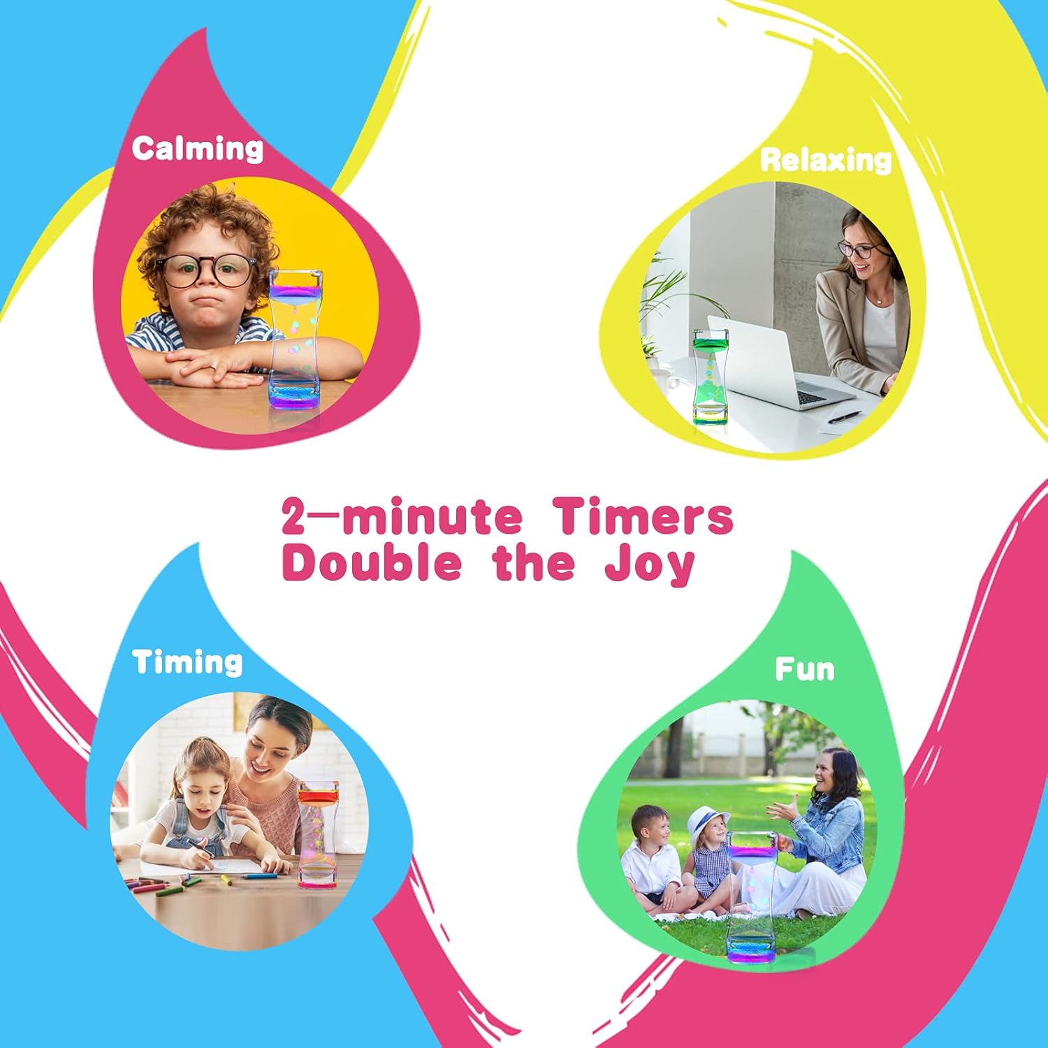 Temporizador de burbujas de movimiento líquido, colorido reloj de arena líquido, juguetes sensoriales con gotas flotantes para calmar, relajarse y