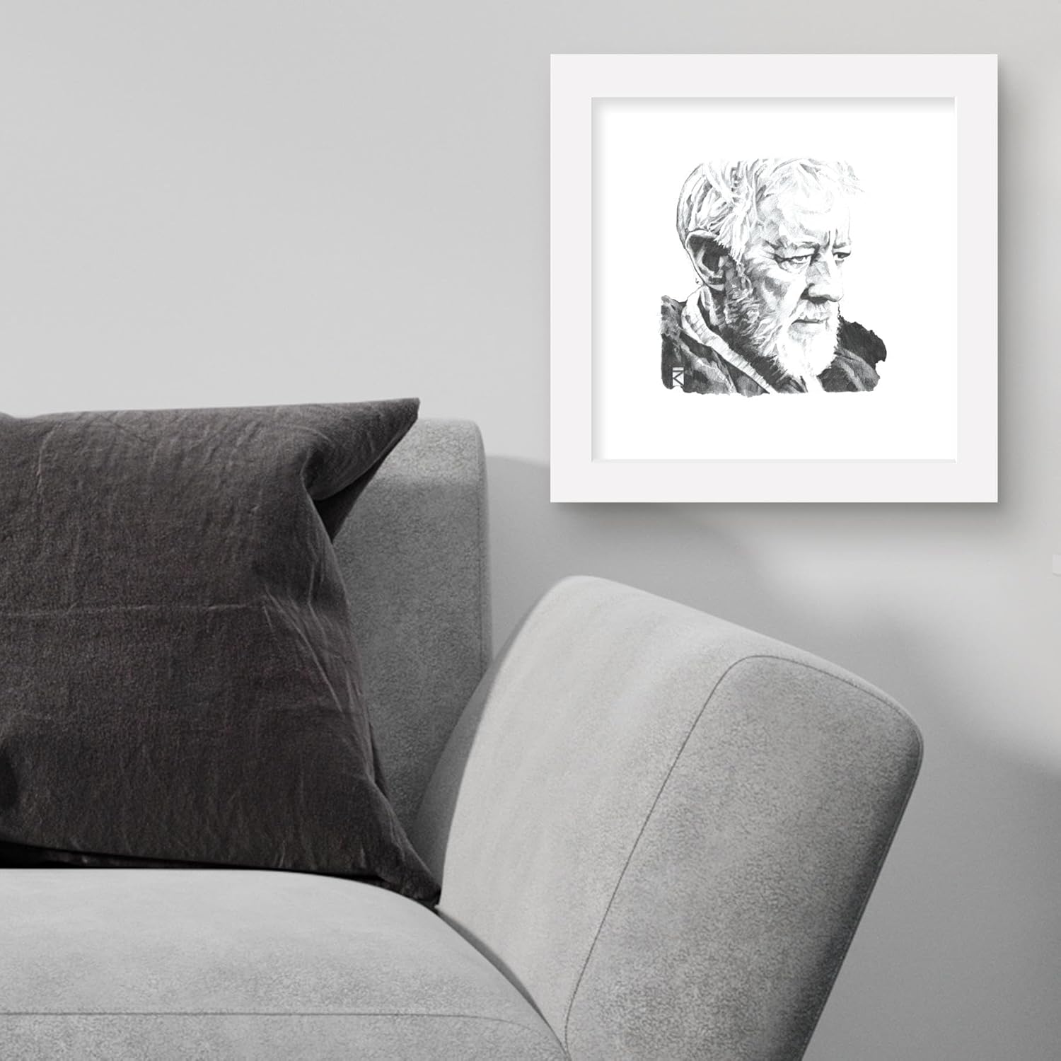 Trends International Gallery Pops Star Wars Saga – Obi-Wan Kenobi Sketch – Arte de pared, versión enmarcada en blanco, 12 x 12 pulgadas