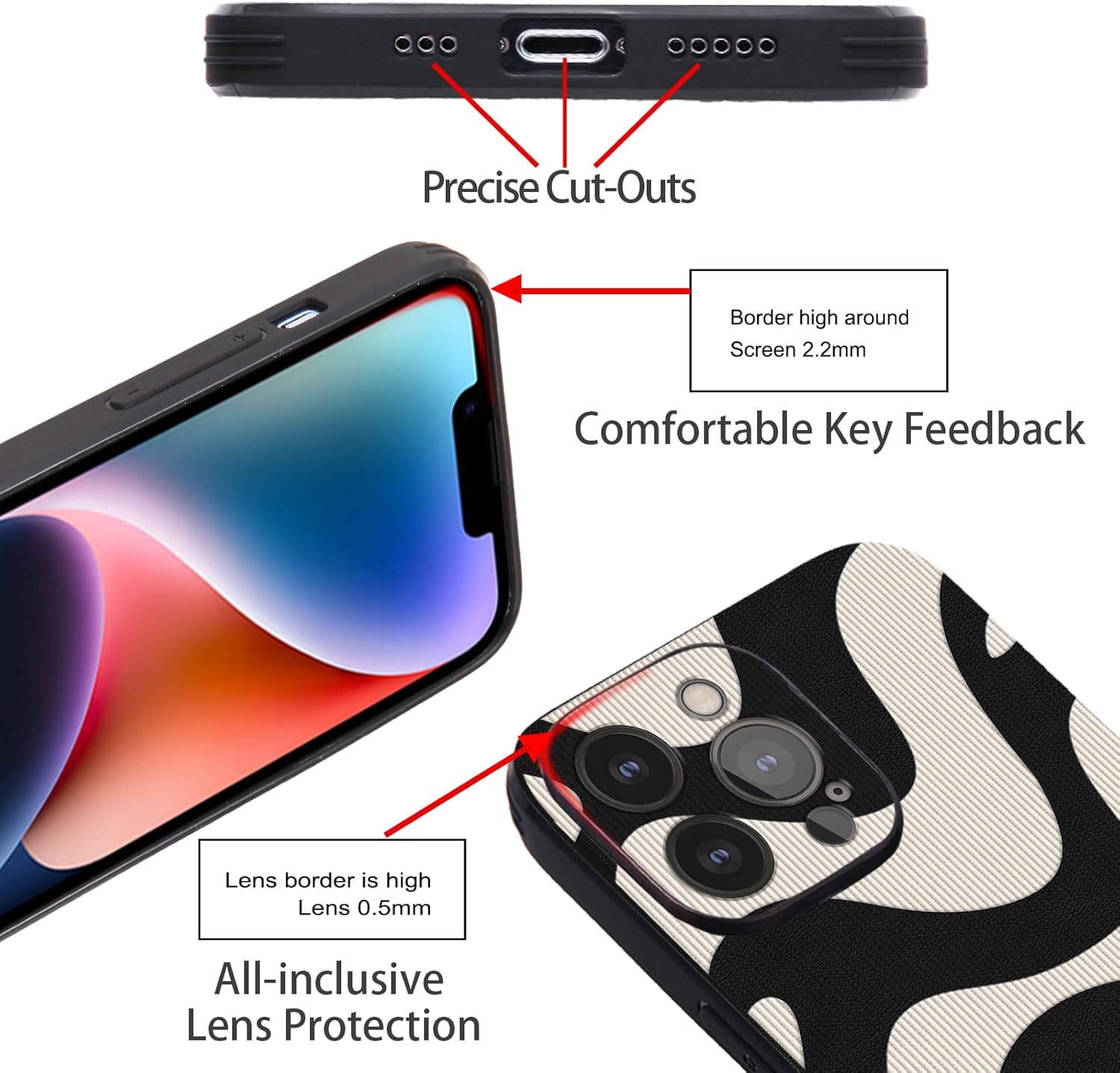Funda para iPhone 8 Plus con diseño de rayas de cebra simple, diseño retro lindo negro beige ondulado, suave TPU parachoques diseño delgado y a