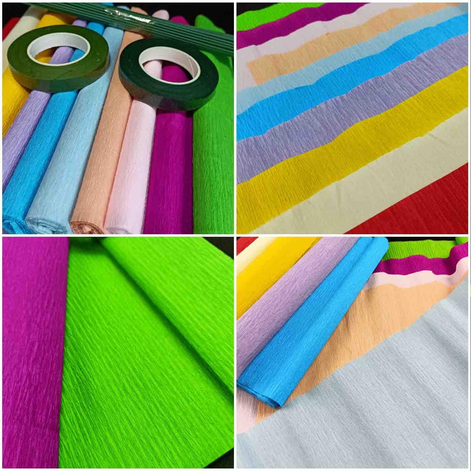 KYMY Papel crepé, rollos de papel crepé, kits de bricolaje de flores con cables de hierro y cinta, serpentina de papel crepé para cumpleaños, bodas,