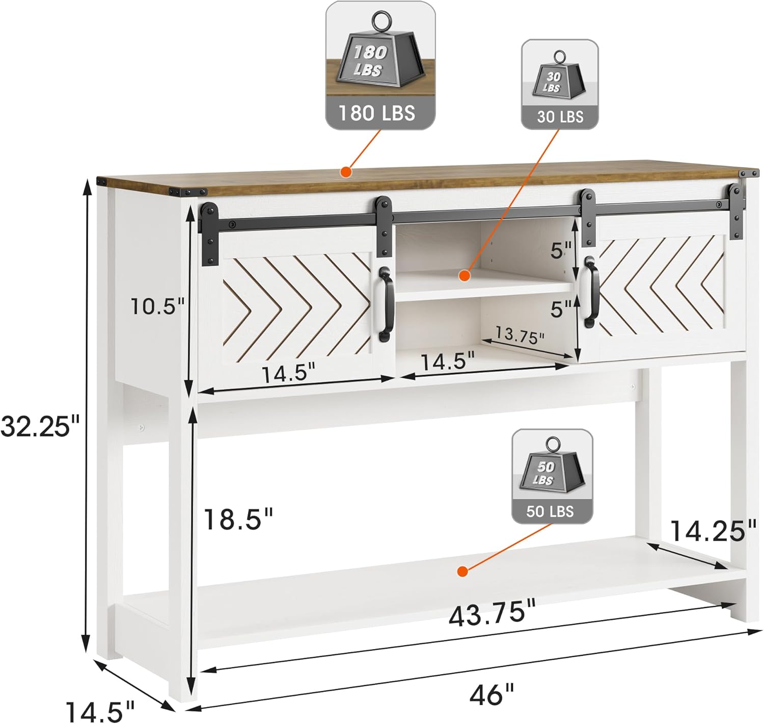 Mesa de entrada de granja con almacenamiento, mesa de consola de 46 pulgadas con puerta corrediza de granero, mesa de sofá rústica de madera con