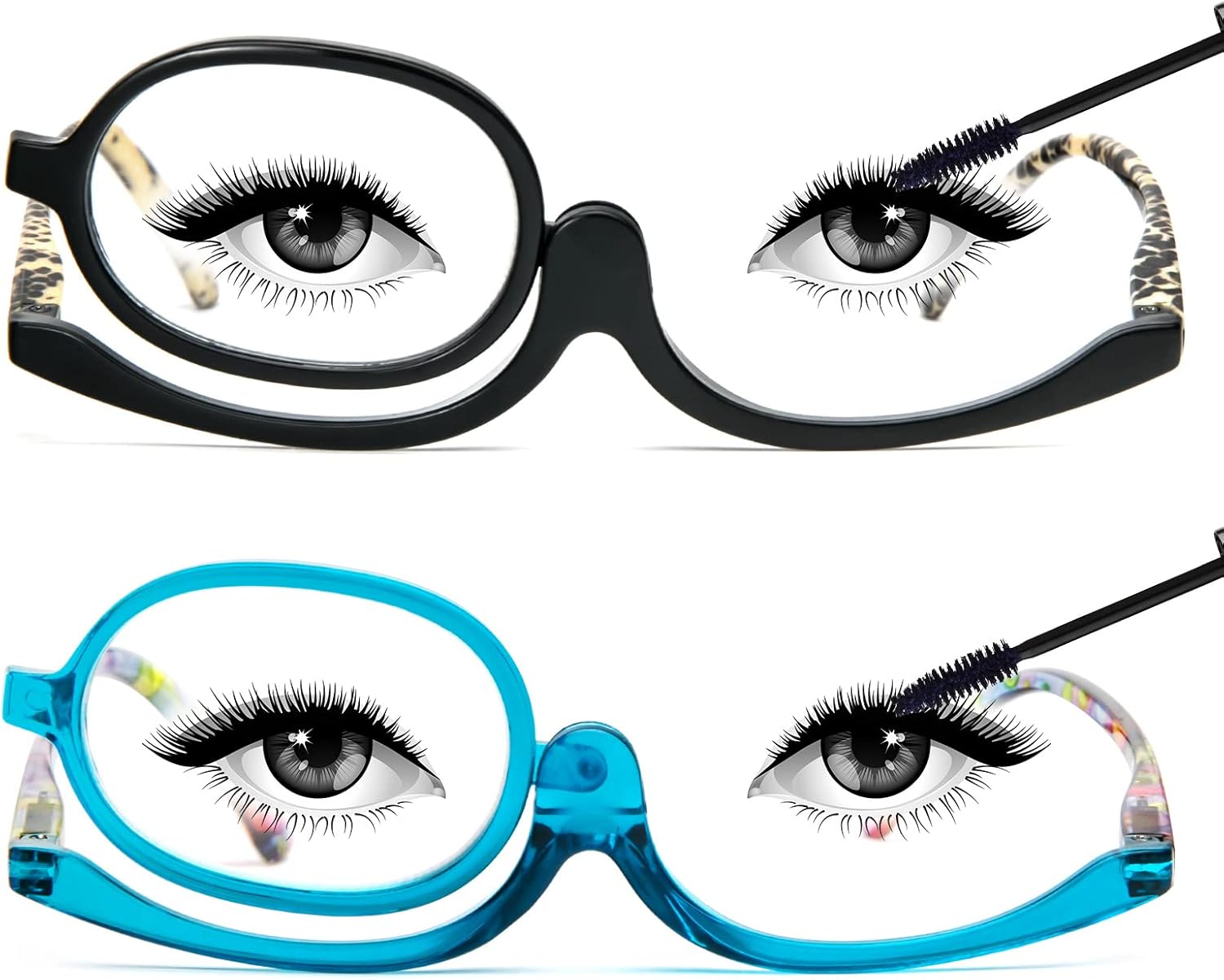 MMOWW 2 pares de anteojos de lectura de maquillaje para mujer, con lupa abatible, para lectores cosméticos