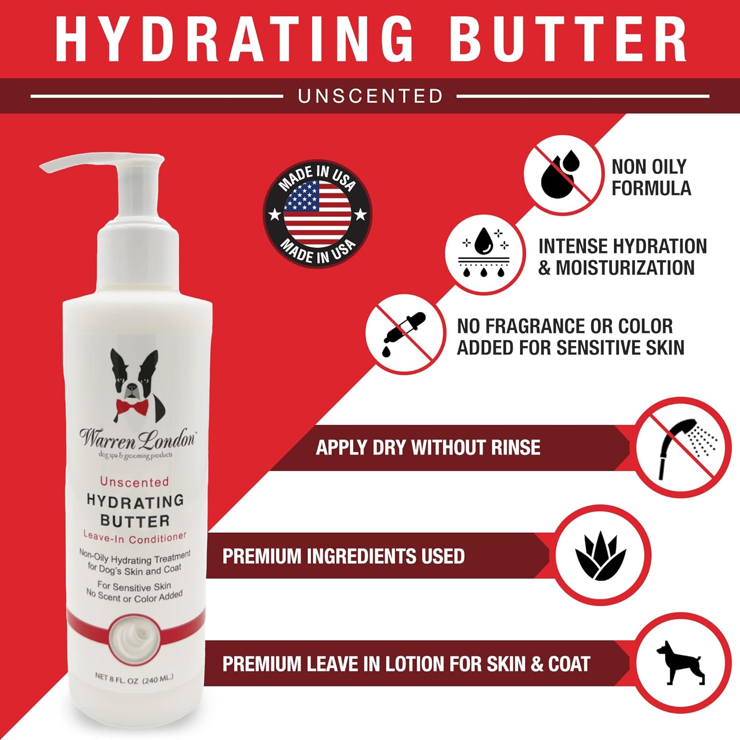 Warren London Acondicionador hidratante sin enjuague para mascotas para perros  Loción para piel y pelaje  Acondicionador de aloe para cachorros y
