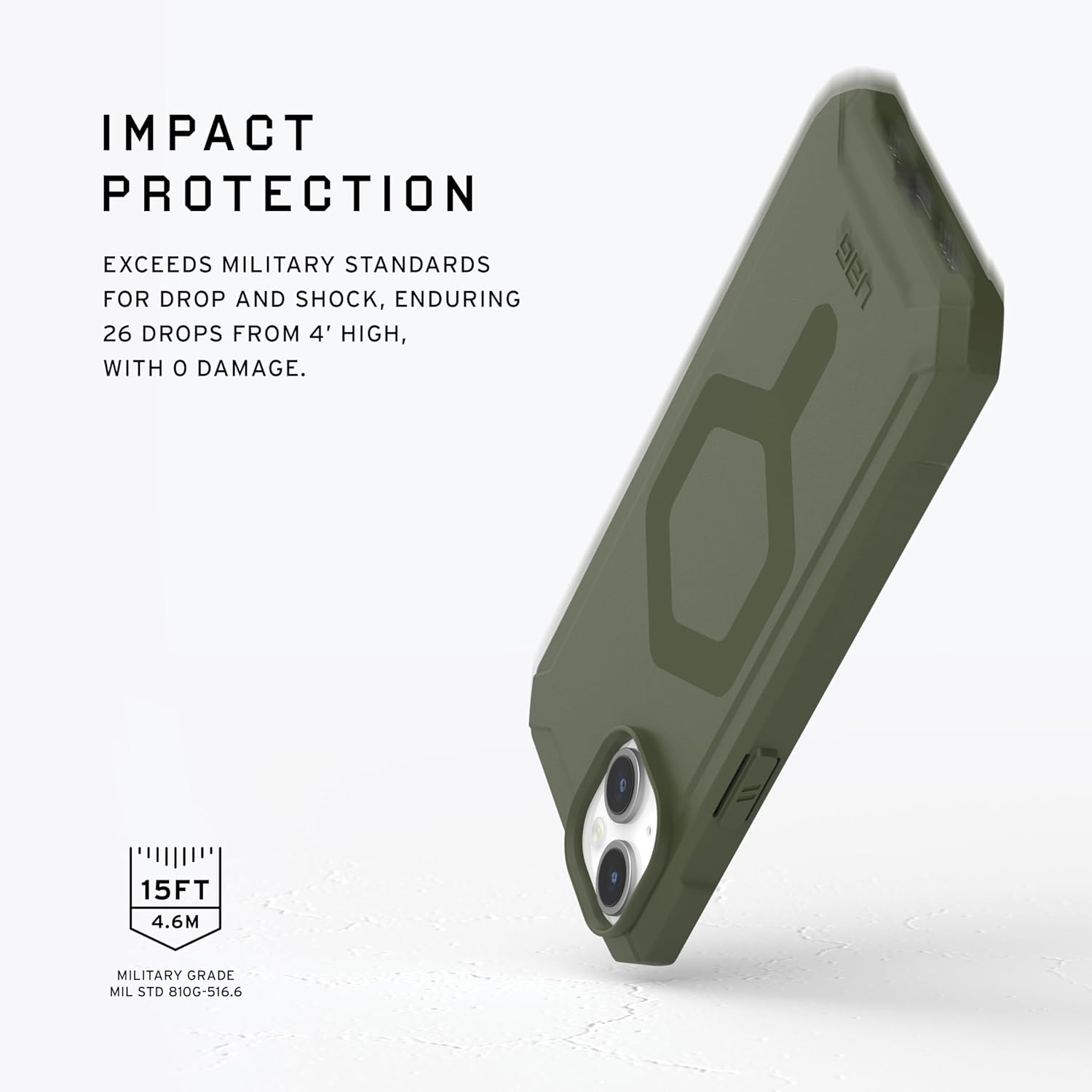 URBAN ARMOR GEAR UAG – Funda compatible con iPhone 15 Plus de 6.7 pulgadas, Essential Armor Olive Drab, imán integrado compatible con carga MagSafe,