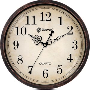 Geevon Reloj de pared analógico vintage de 14 pulgadas, sin tictac, decorativo, funciona con pilas, para dormitorio, sala de estar, cocina, oficina Geevon Reloj de pared analógico vintage de 14 pulgadas, sin tictac, decorativo, funciona con pilas, para dormitorio, sala de estar, cocina, oficina