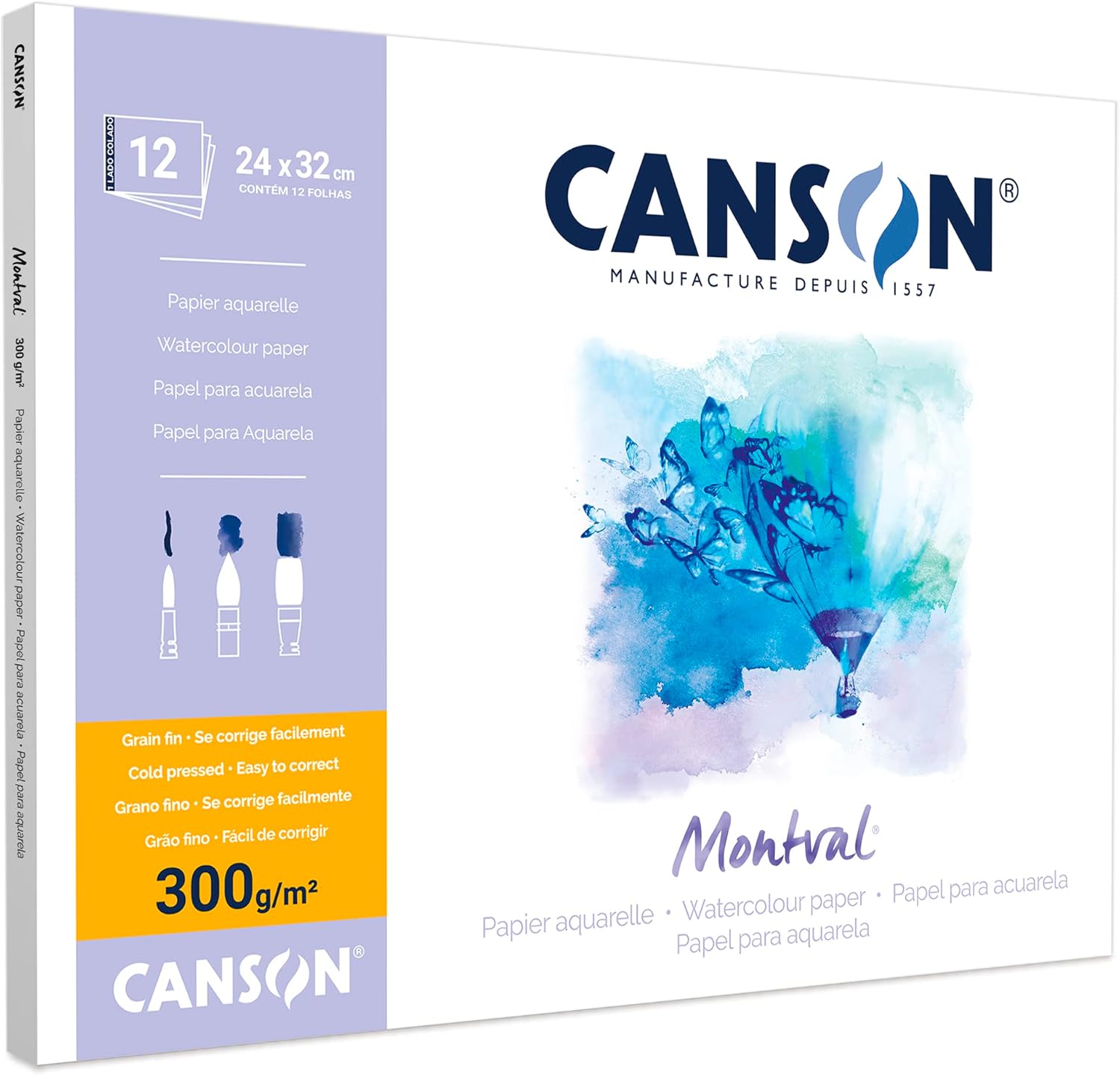 Canson Montval – Bloc de papel de práctica de acuarela de 10.58 ozm, incluye 12 hojas, tamaño 9.4×12.6 in, blanco natural y prensado en frío (no)