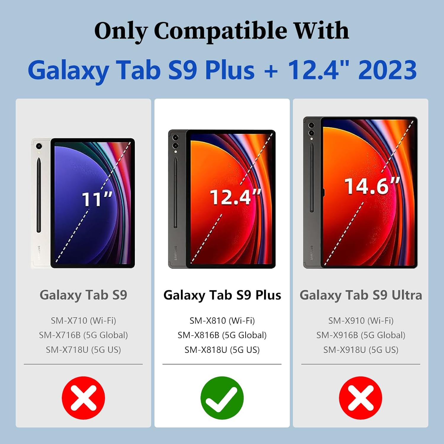 HOGENL Funda para Samsung Galaxy Tab S9+ Plus de 12.4 pulgadas con soporte para bolígrafo S, Galaxy Tab S9+ 2023 lanzado con soporte de mariposa,