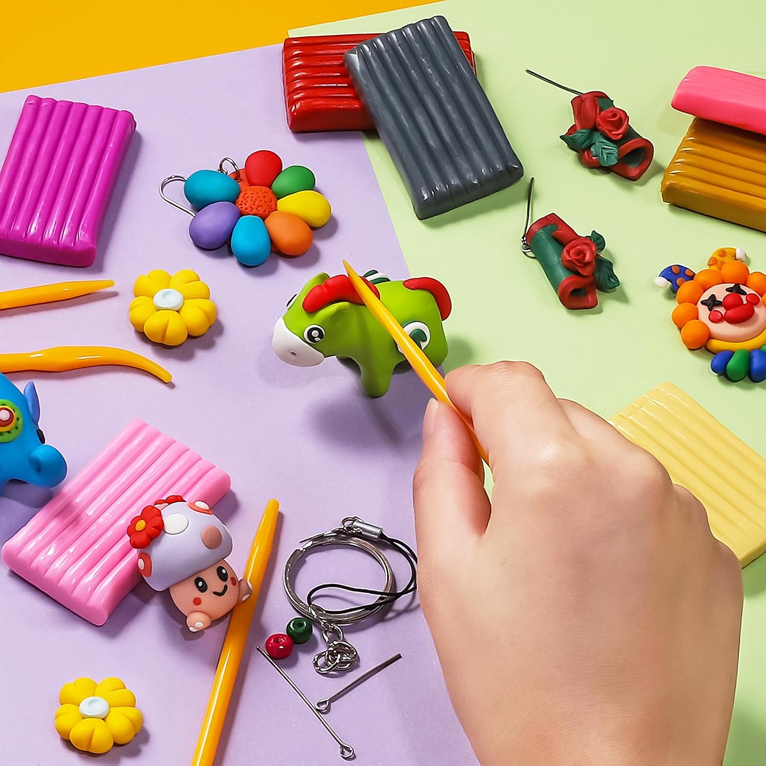 Arcilla polimérica, arcilla de modelado Ixiaoyoo Horno para niños, kits de iniciación de bricolaje, modelo de arcilla, no tóxica, antiadherente, con