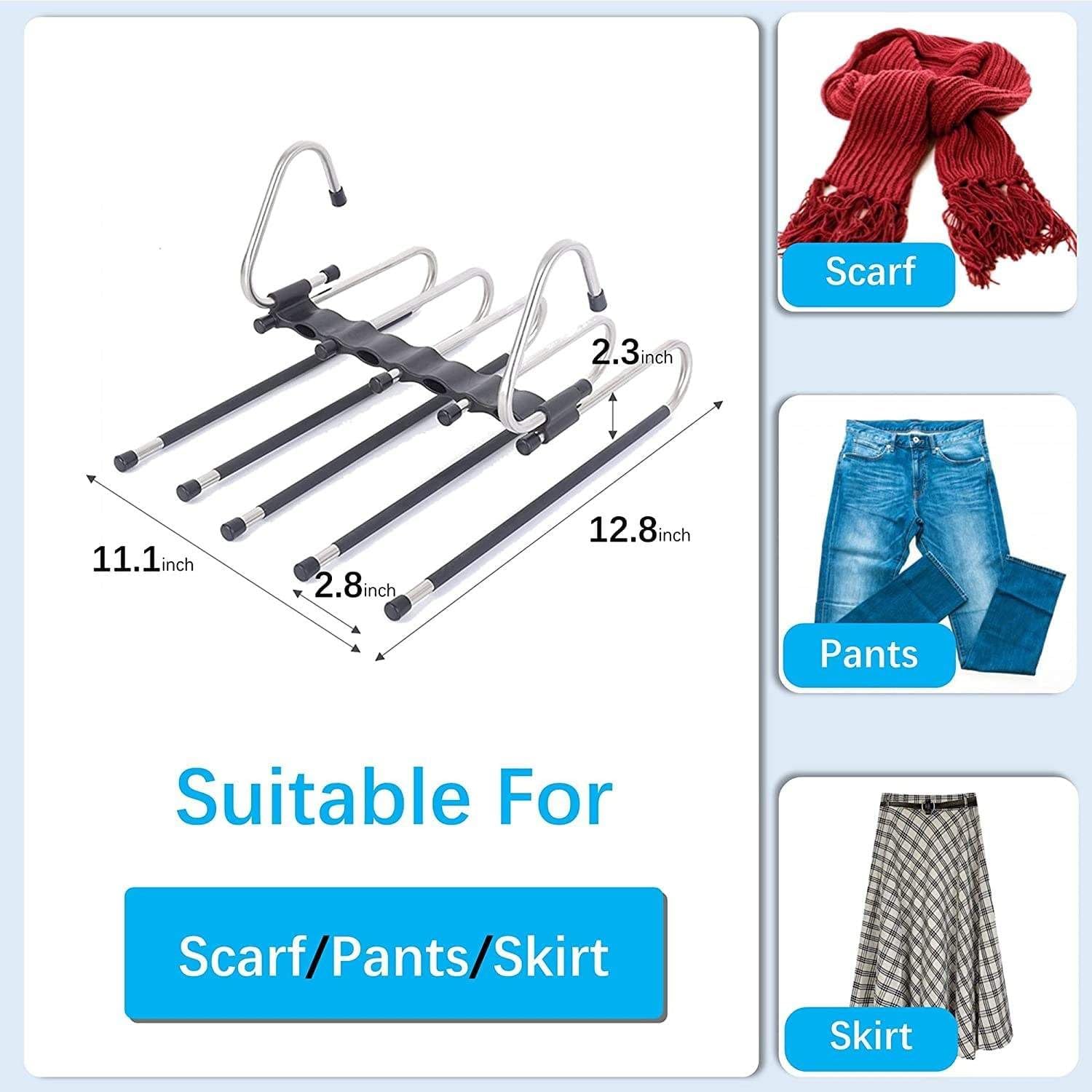 Amilc – Perchas Mágicas para Pantalones que Ahorran Espacio -Diseño de Extremo Abierto – Paquete de 2 ganchos para ropa Colgar – Perchas para