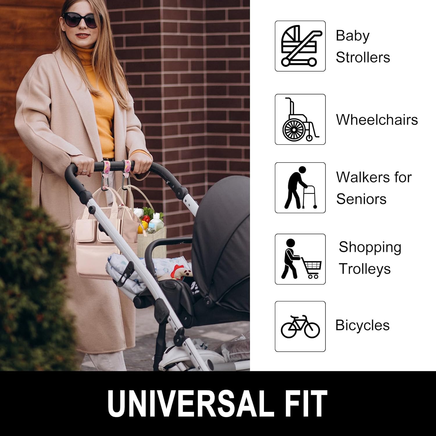 Ganchos universales para cochecito de bebé, accesorios universales para cochecito, gancho de mamá para cochecito, bolsa de pañales, bolsa de