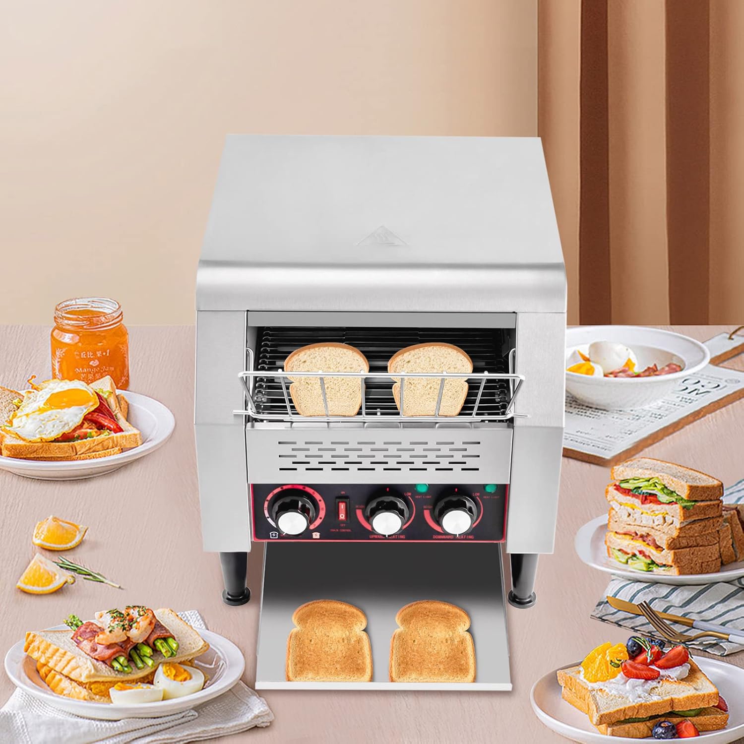 Tostadora con transportador comercial de 300 rebanadashora, tostadoras industriales resistentes de acero inoxidable de 2200 W (con tubos de