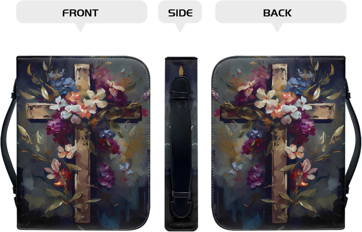 ZOCAVIA Funda de cuero para la Biblia con estampado floral, fundas de transporte para la Biblia para mujeres, con asa y bolsillos con cremallera,