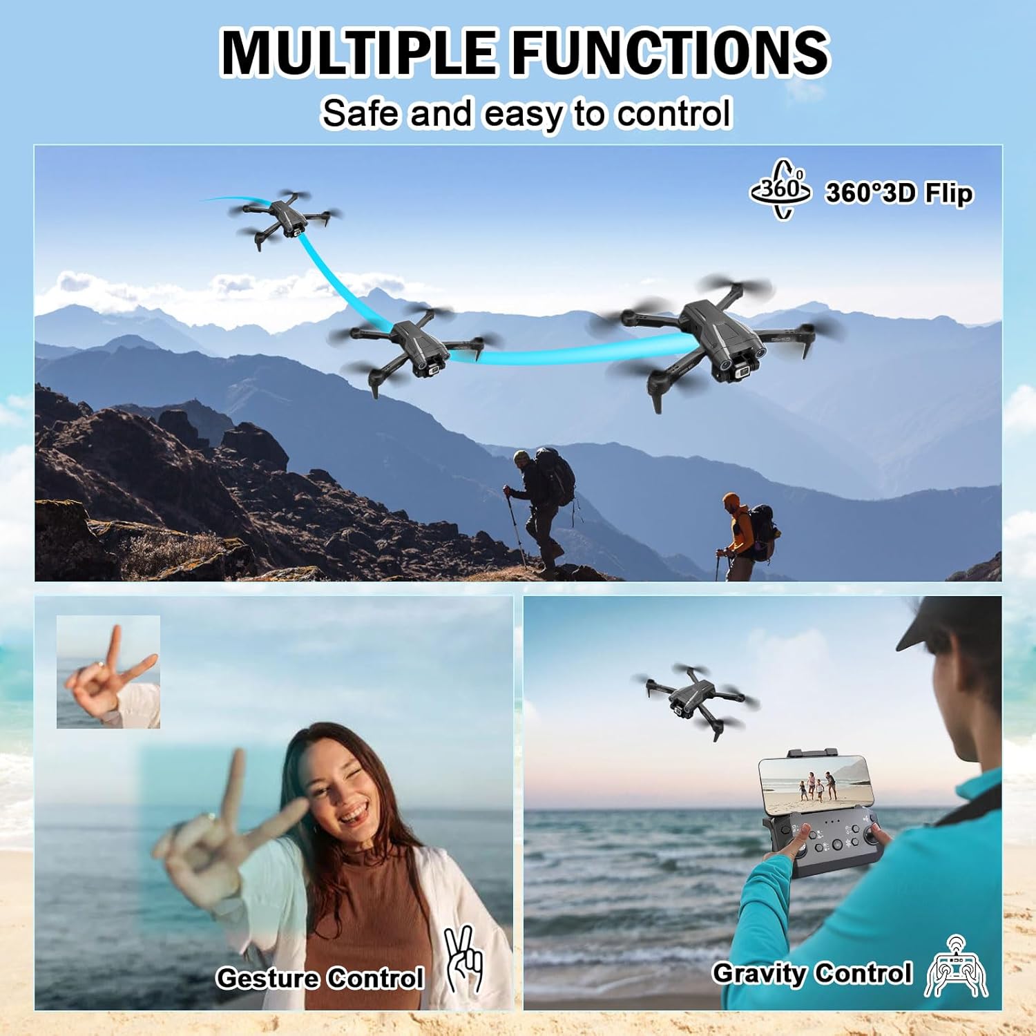 Dron para niños y adultos, cuadricóptero RC con cámara FPV HD 1080P para principiantes, mini dron plegable con evitar obstáculos, modo sin cabeza,