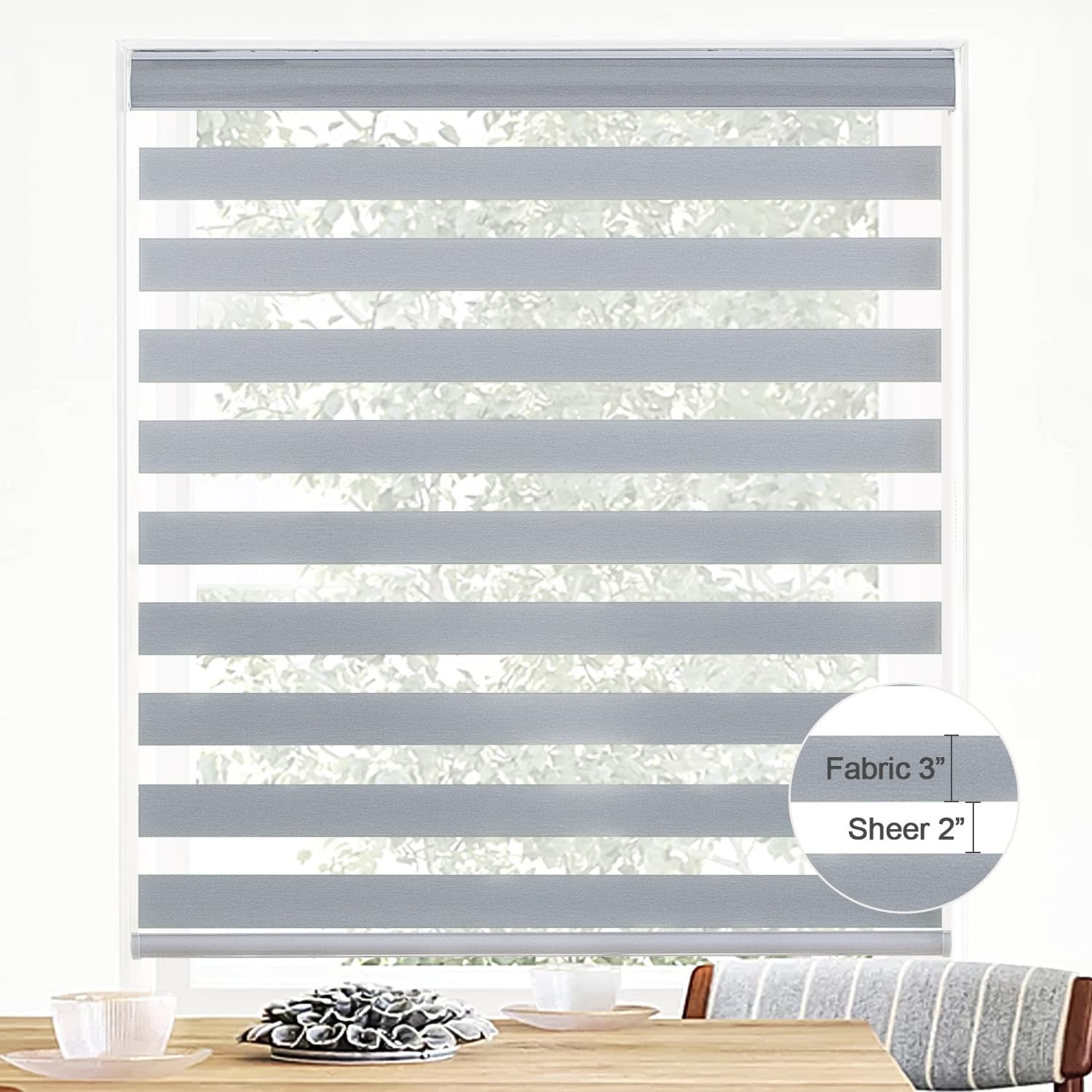Sylshine Home Persianas de cebra para ventanas de 32 x 72 pulgadas, de doble capa, color gris, cortinas enrollables traslúcidas para control de luz,