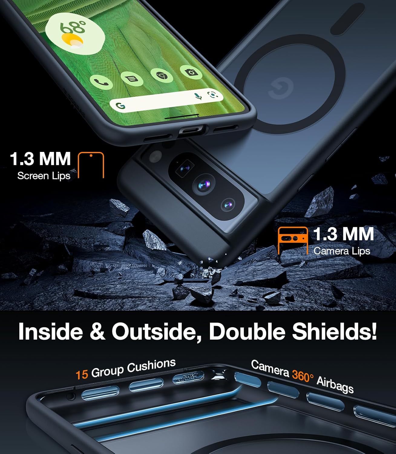 TORRAS Magnetic Guardian – Funda para Google Pixel 8 Pro con Magsafe probada en caídas de grado militar, funda protectora translúcida para Google