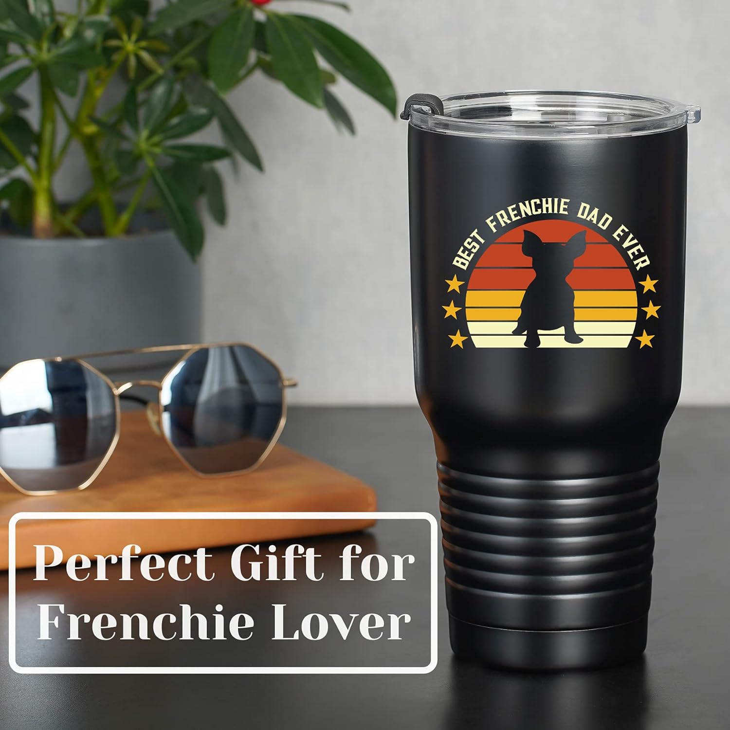 Onebttl Regalos de bulldog francés, regalos franceses, taza de viaje negra de 30 onzas, vaso aislado – Frenchie Dad