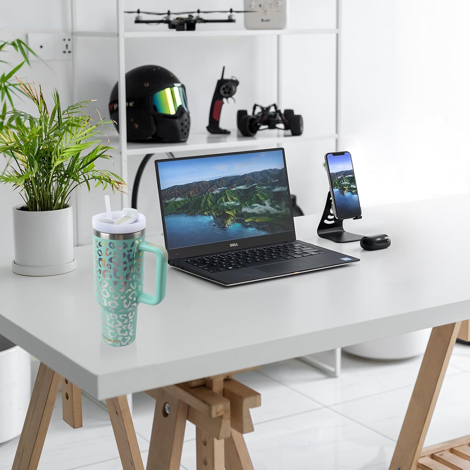 Jormungand Vaso de 40 onzas con asa y pajita, botella de agua de acero inoxidable con aislamiento al vacío para bebidas calientes o frías, taza de