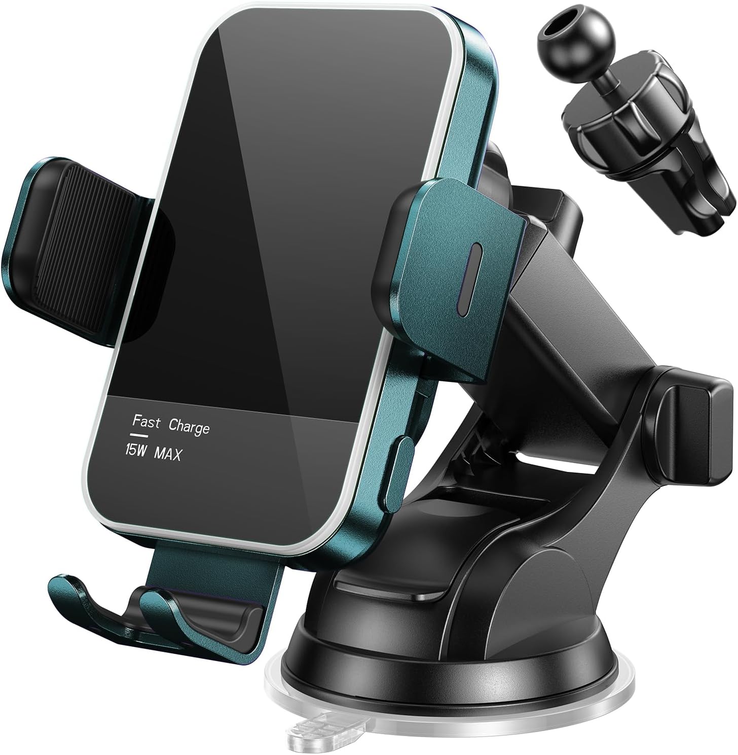Cargador inalámbrico para automóvil, retroiluminación LED de 7 colores soporte de teléfono de sujeción automática de 15 W para iPhone 15 14 13 12