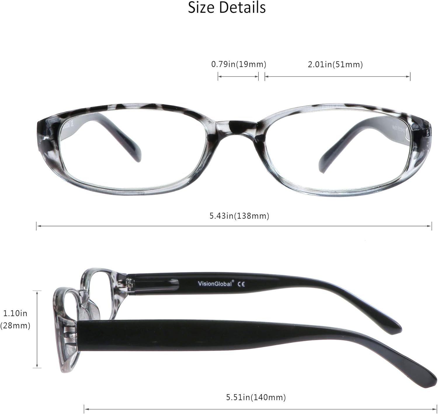 VisionGlobal 4 pares5 pares de anteojos de lectura con bisagra de resorte, lentes de bloqueo de luz azul para mujereshombres